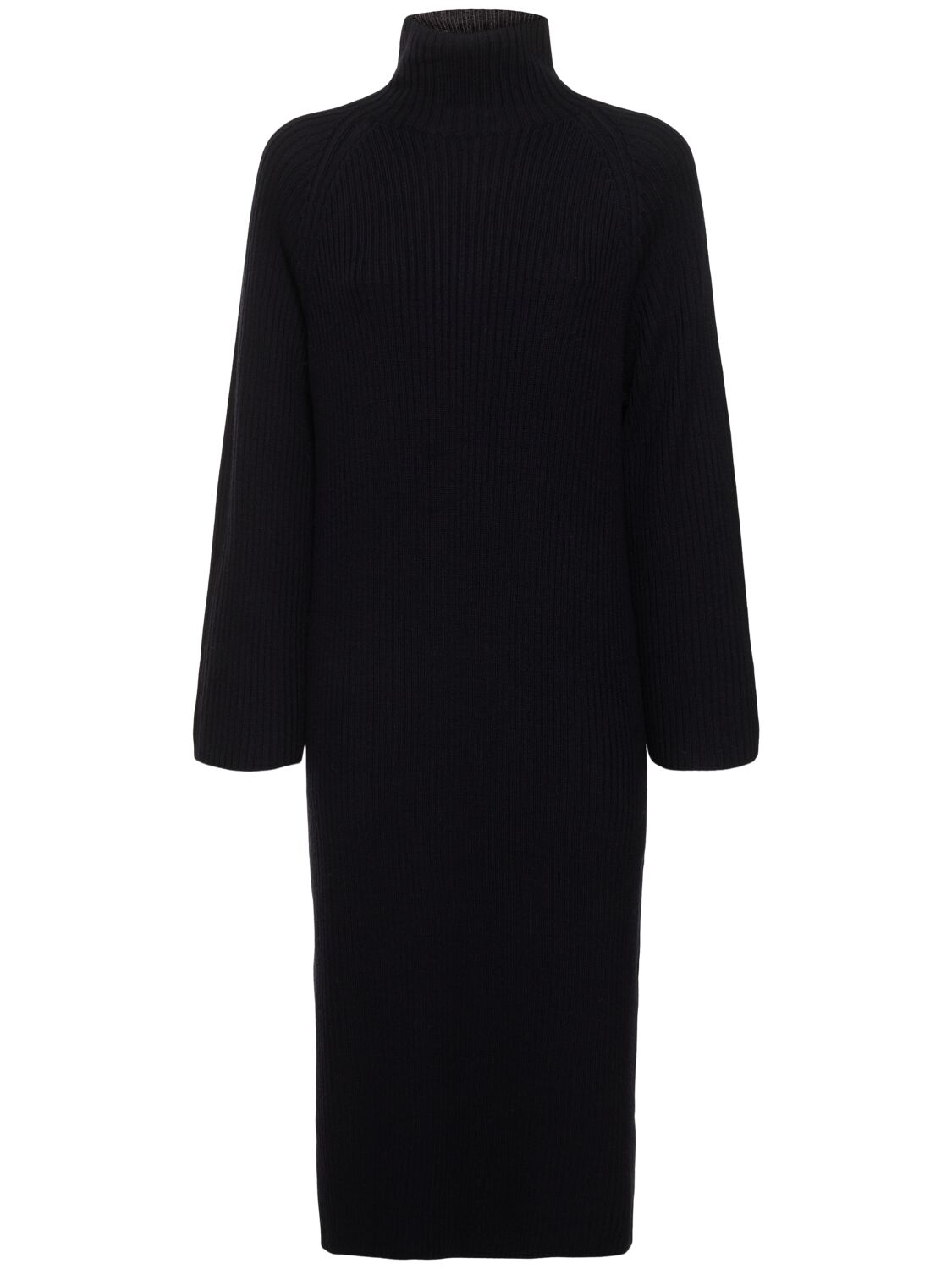 Apc Prisca Wool Knit Turtleneck Midi Dress In Black