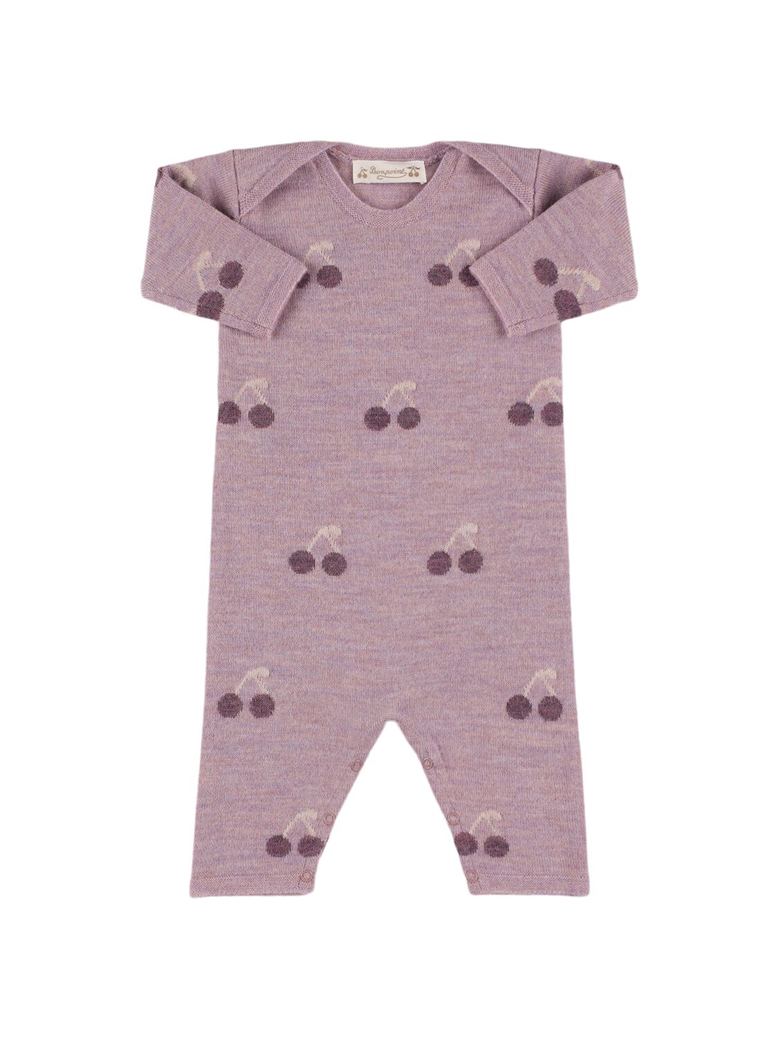 Bonpoint Printed Wool Knit Romper In Purple