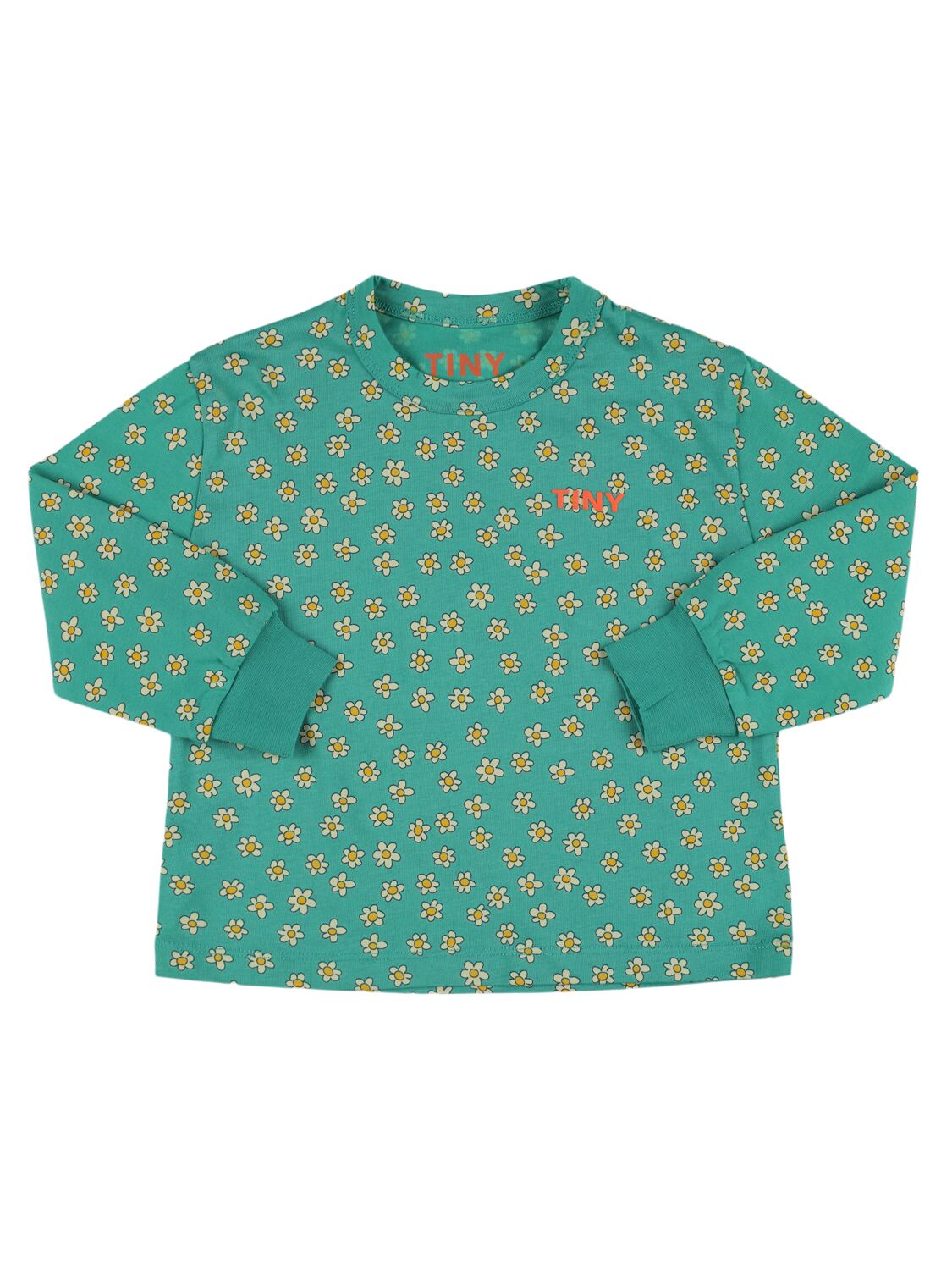 Tiny Cottons Babies' Daisy Print Cotton Long Sleeve T-shirt In Green