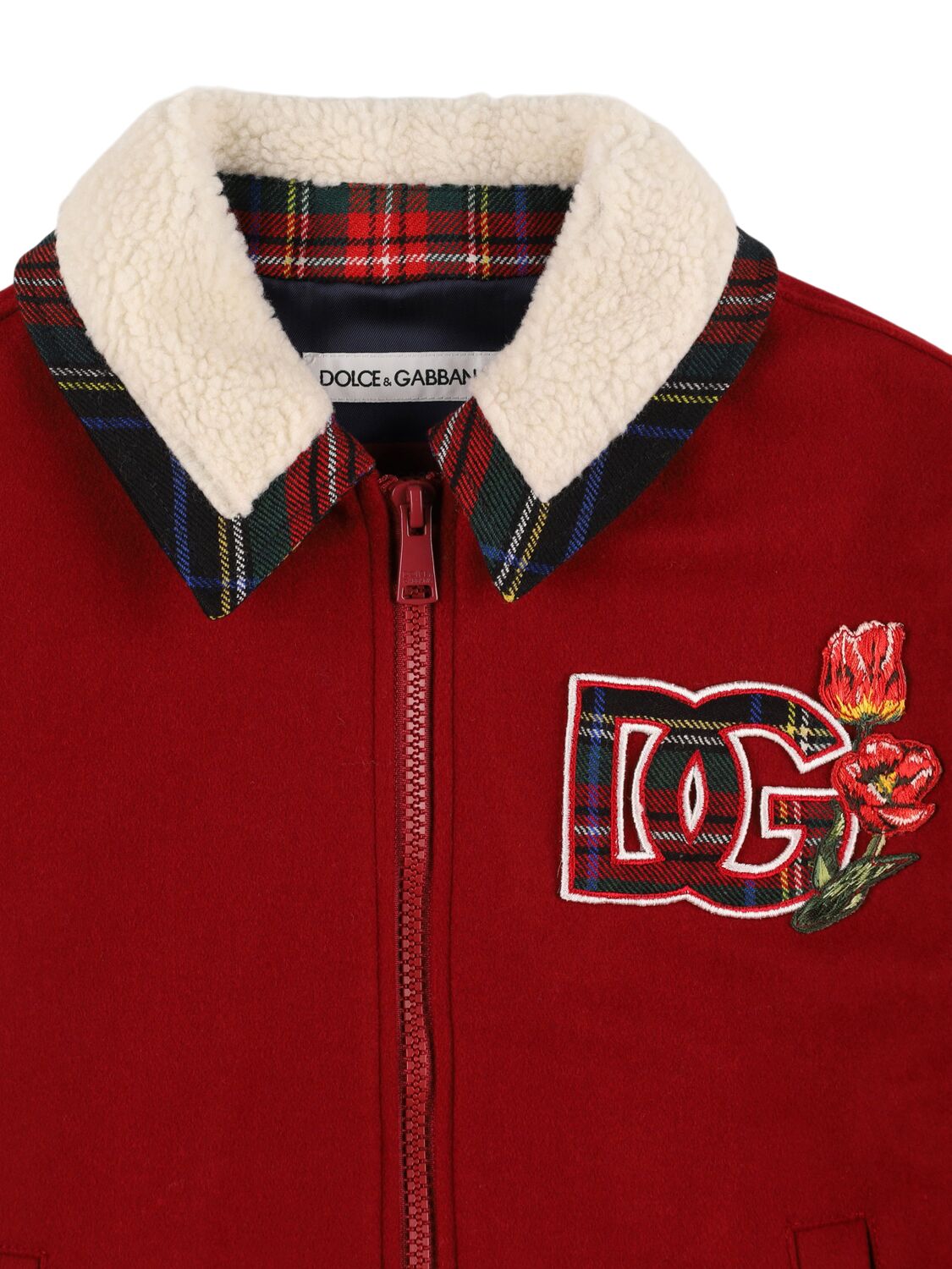 DOLCE & GABBANA WOOL BLEND BOMBER JACKET W/APPLIQUÉ 