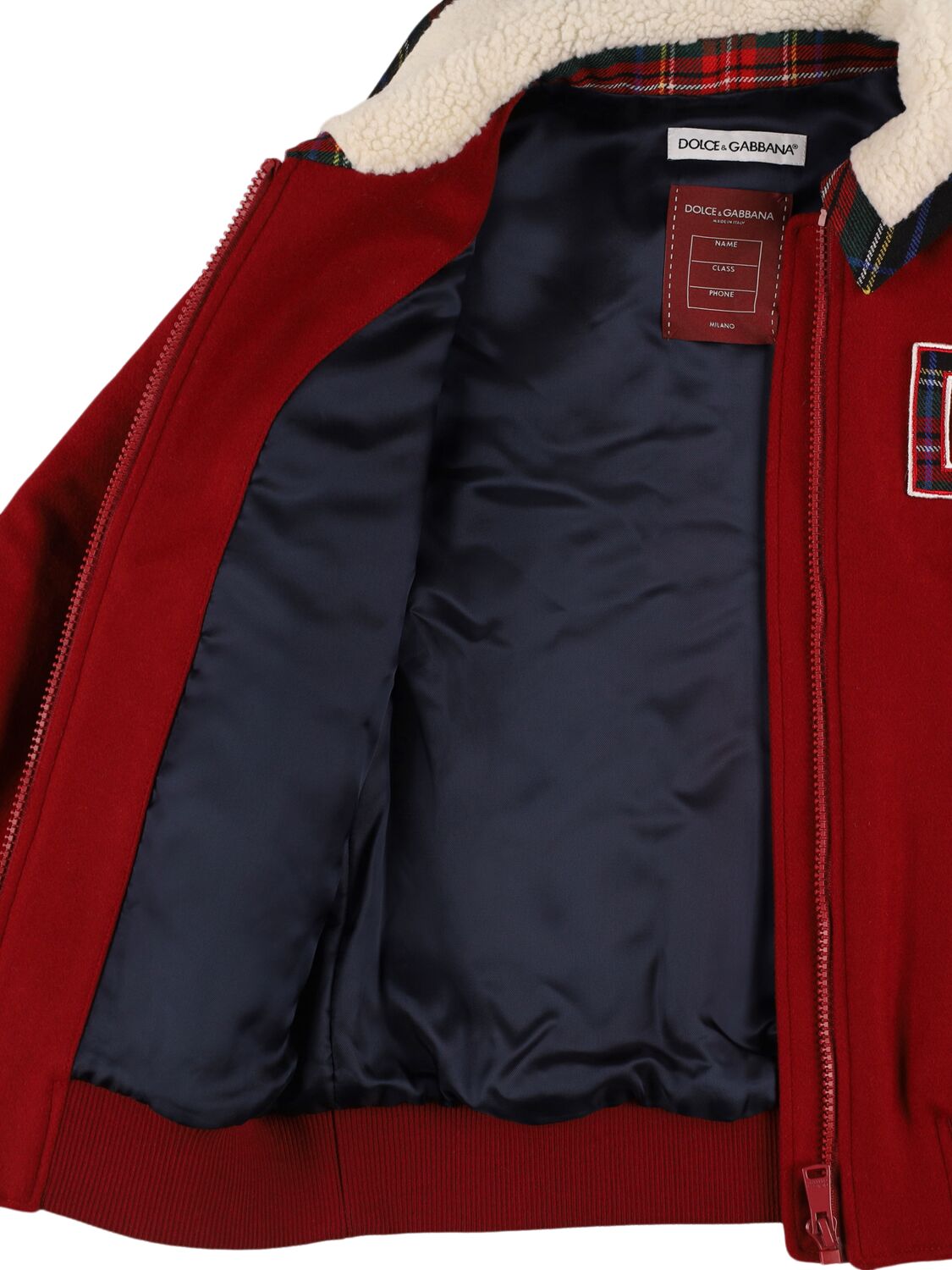 DOLCE & GABBANA WOOL BLEND BOMBER JACKET W/APPLIQUÉ 