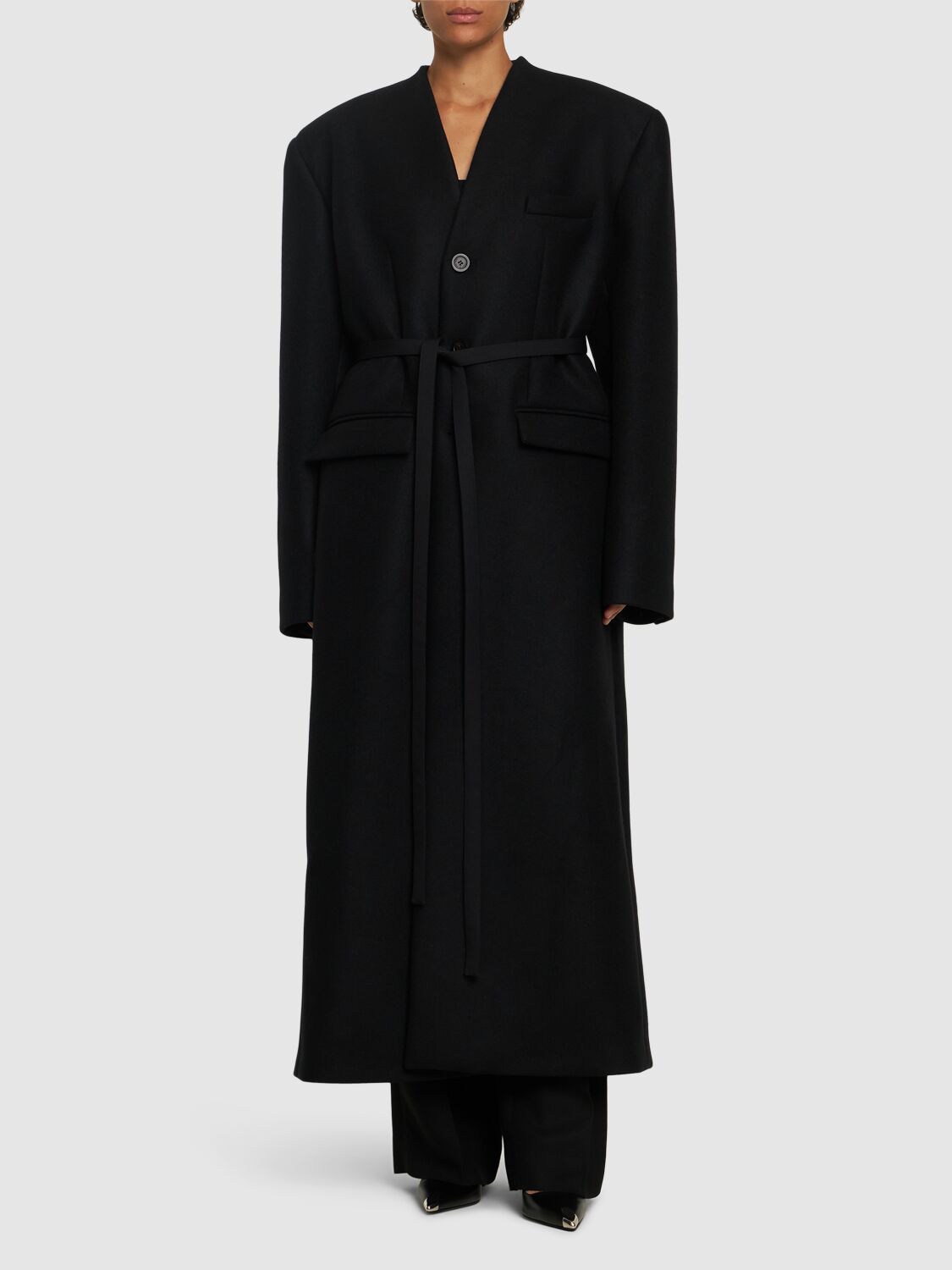 Shop Jean Paul Gaultier Wool Long Coat W/ Corset In 黑色