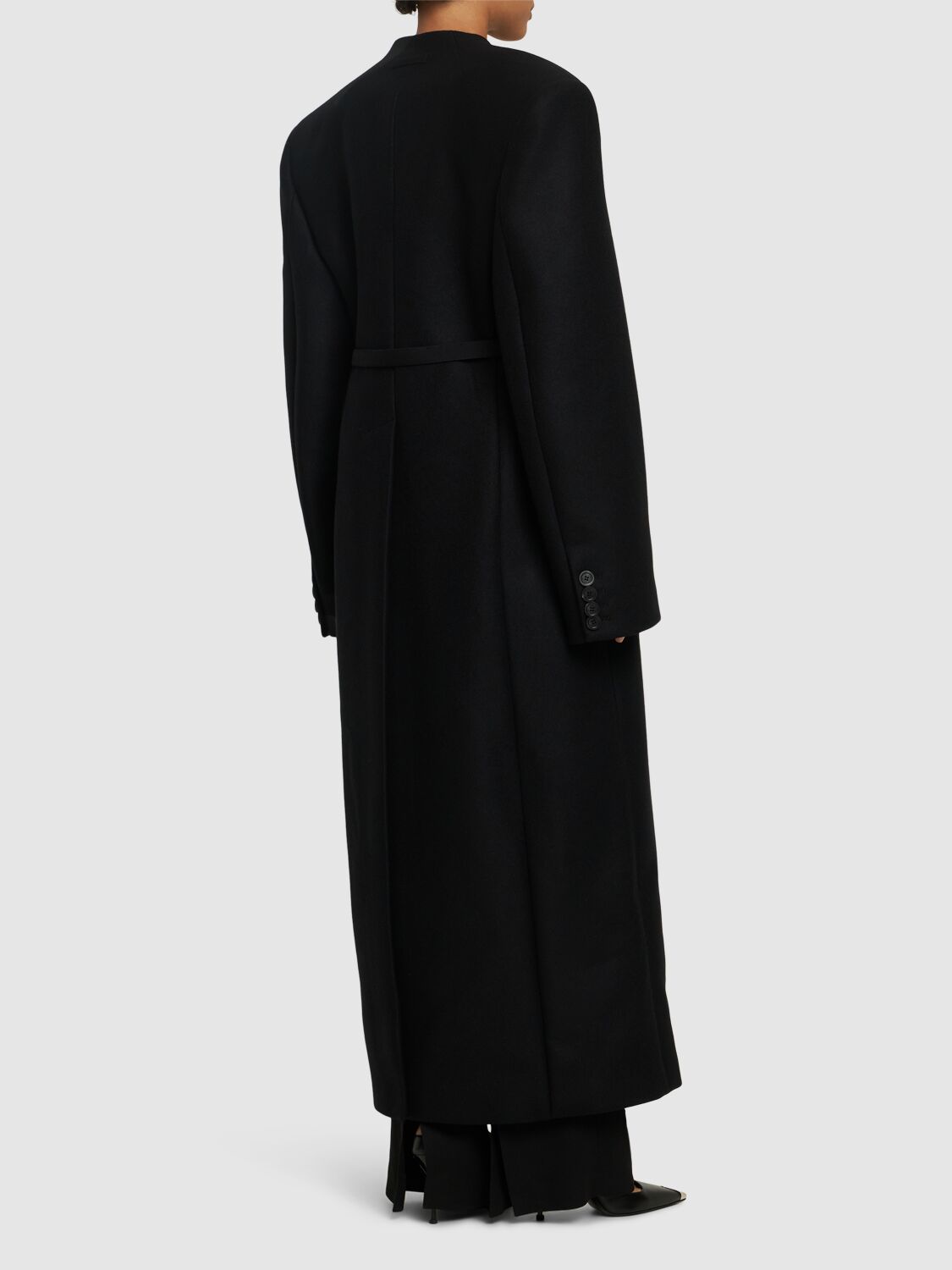 Shop Jean Paul Gaultier Wool Long Coat W/ Corset In 黑色