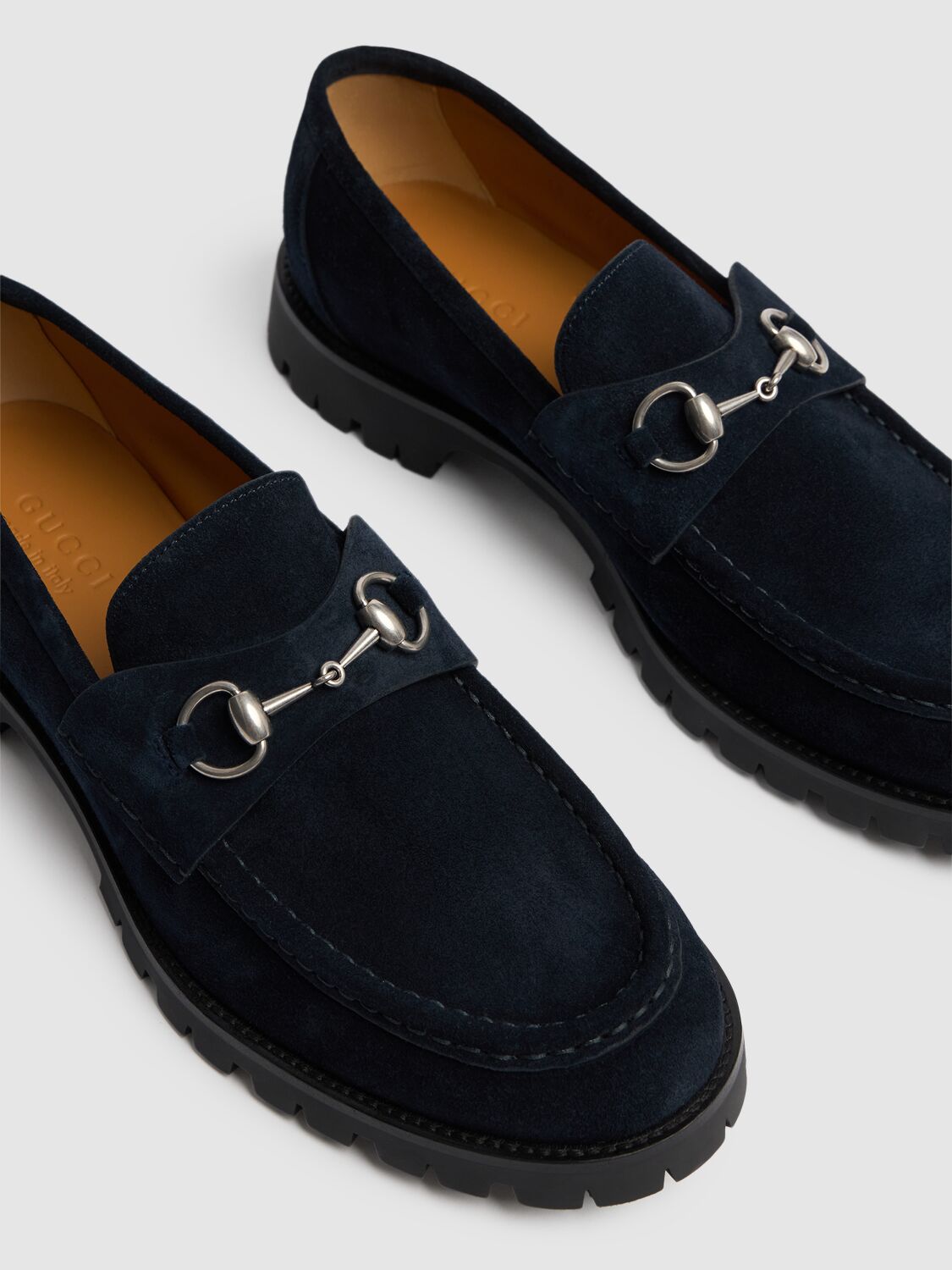 Shop Gucci Sylke Suede Leather Loafers In Blue