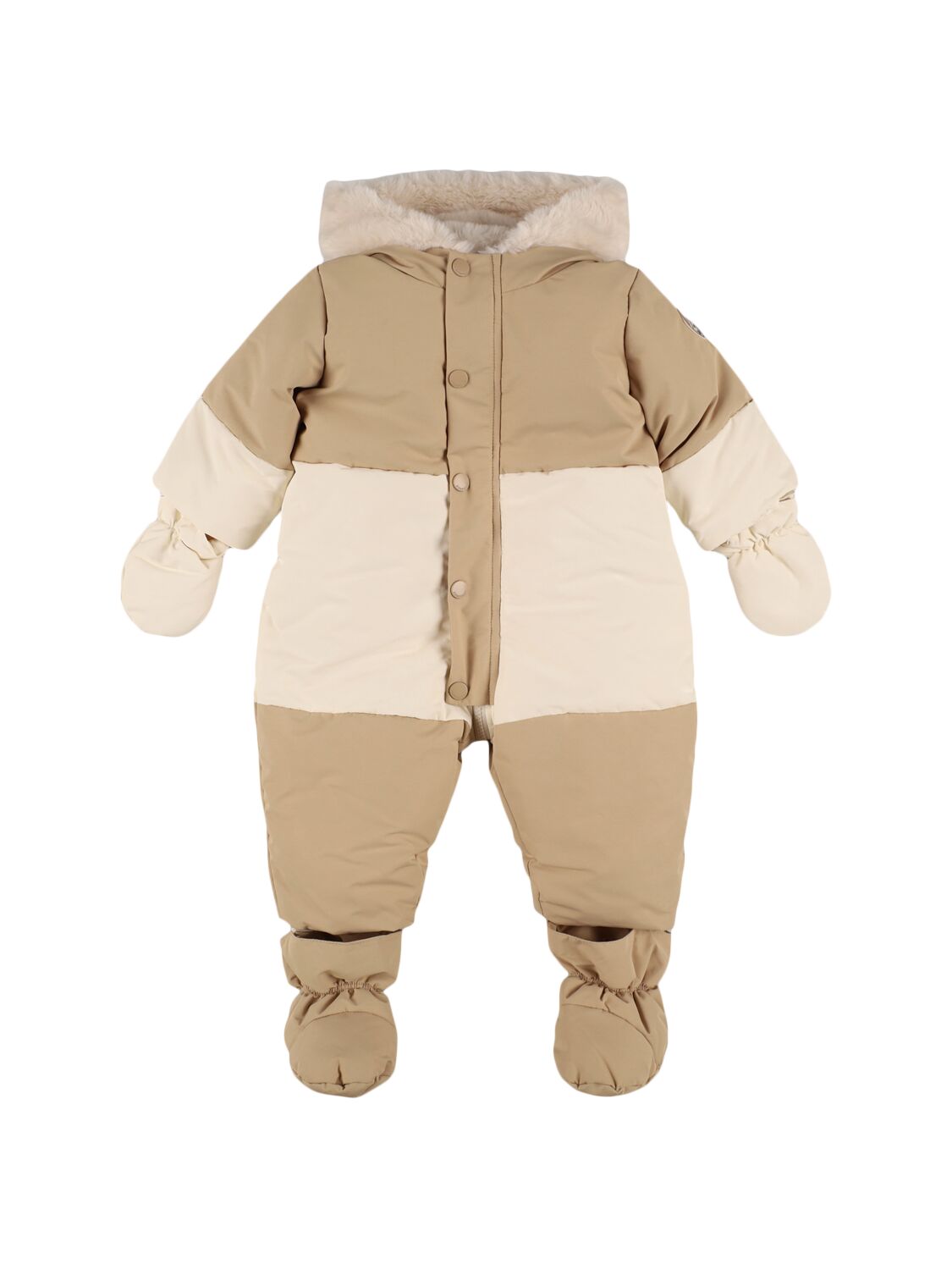 Bonpoint Nylon Down Romper W/hood In 米黄色/白色