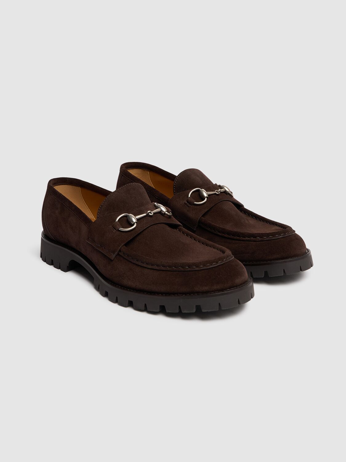 Shop Gucci Sylke Suede Leather Loafers In Brown