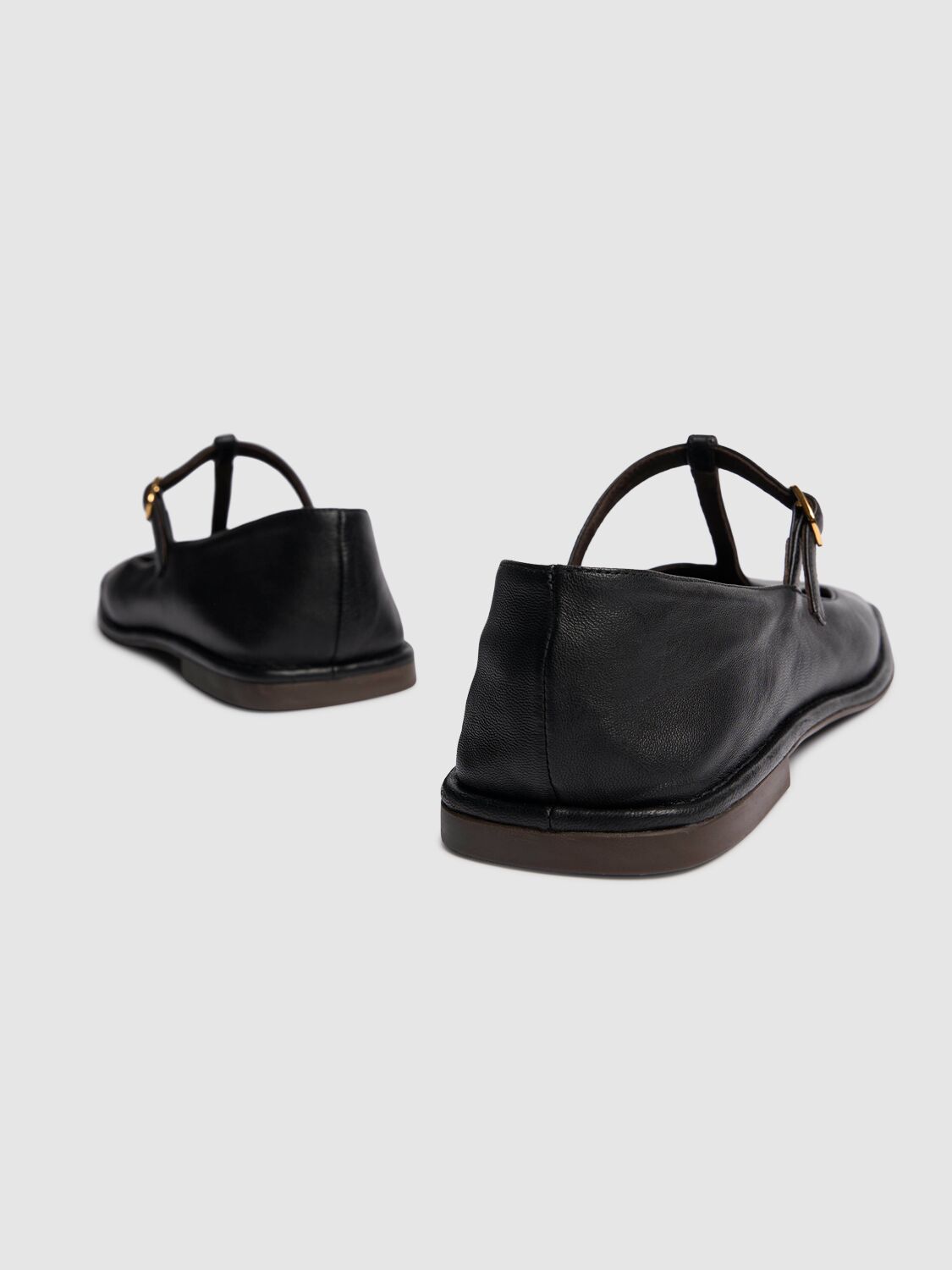 THE ROW SQUARE T-STRAP LEATHER SANDALS 