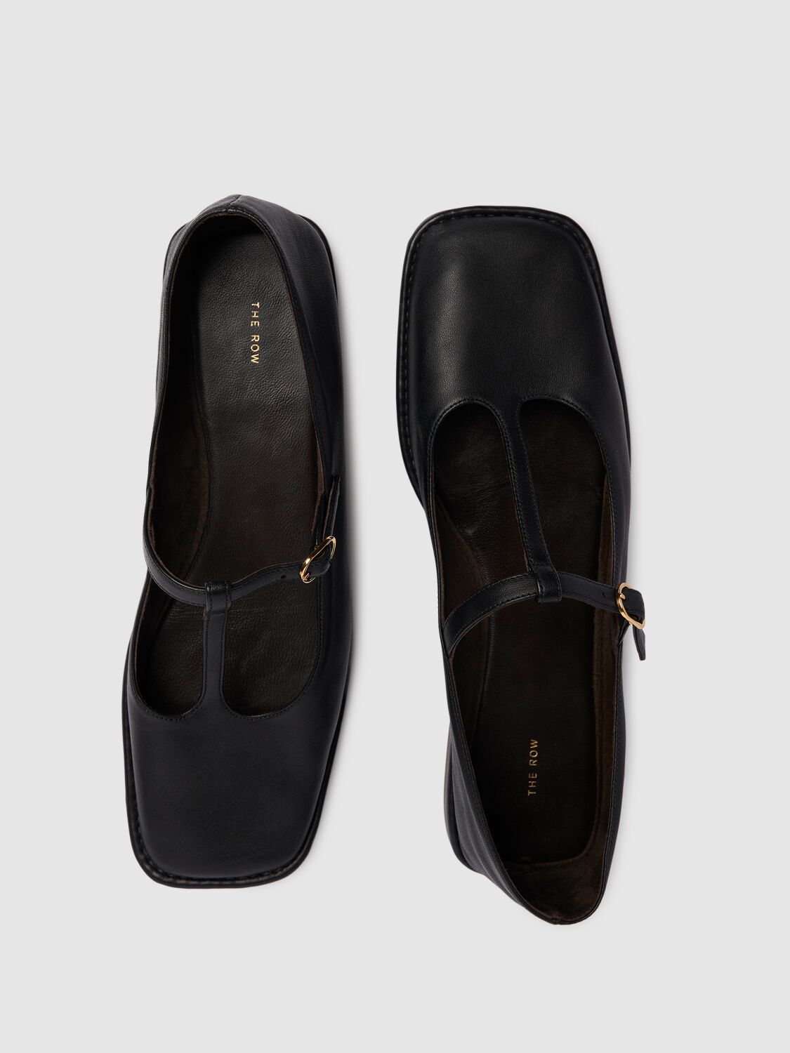 THE ROW SQUARE T-STRAP LEATHER SANDALS 