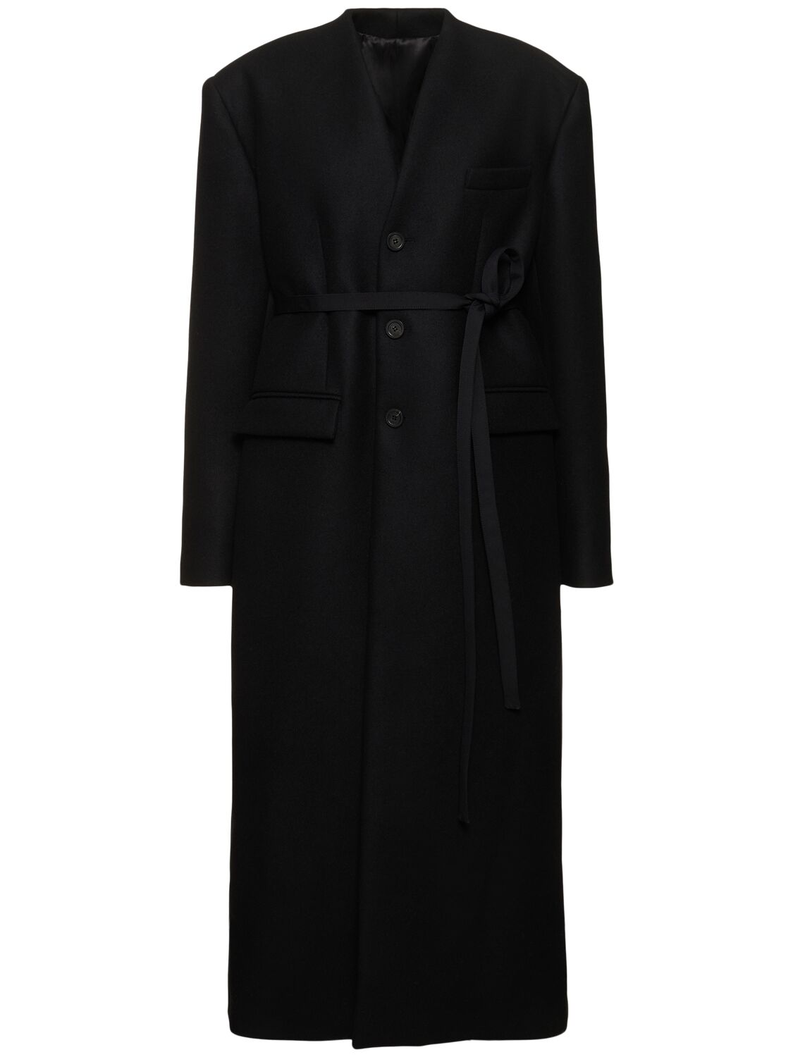 Shop Jean Paul Gaultier Wool Long Coat W/ Corset In 黑色