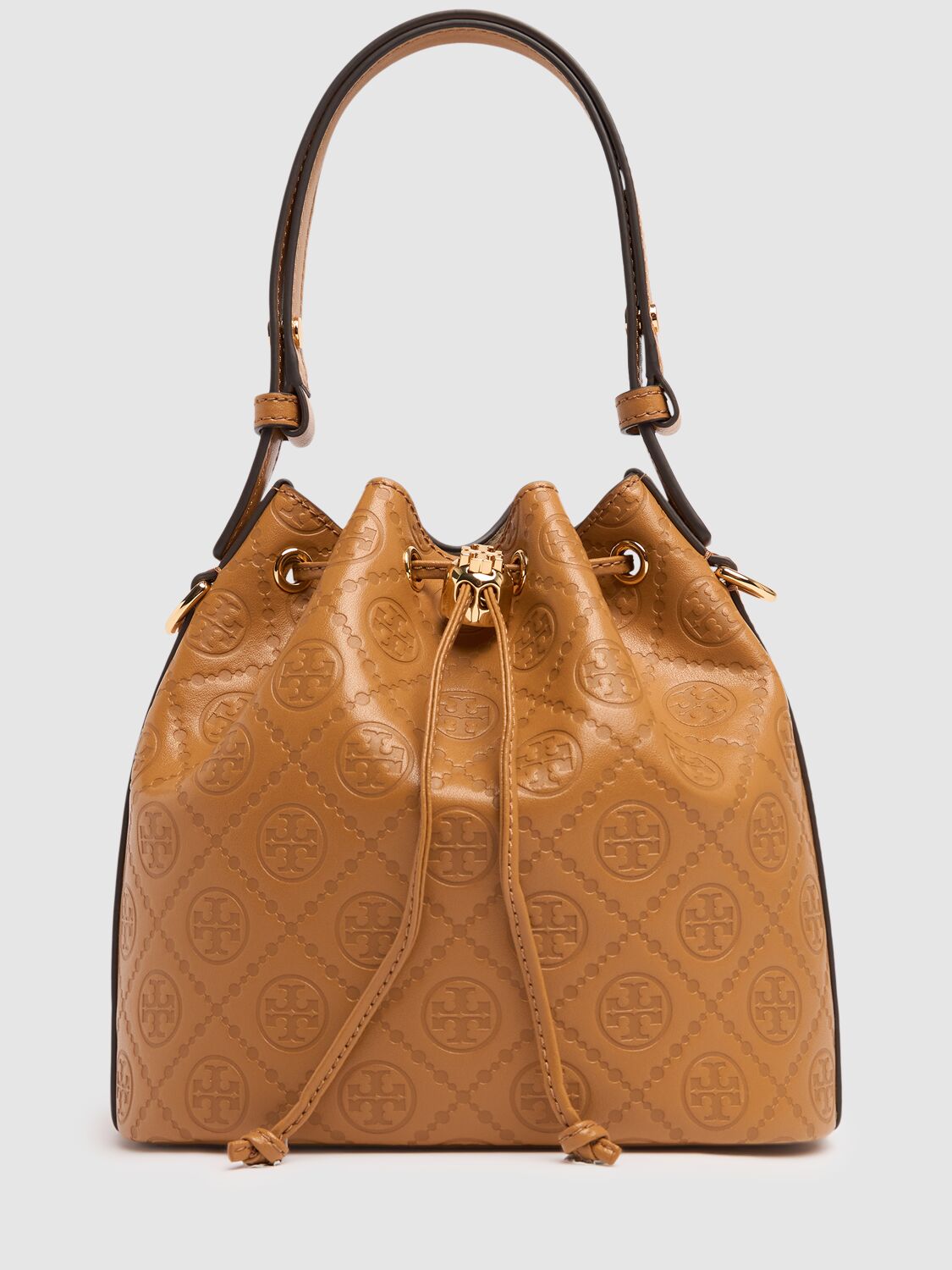 Tory Burch T Monogram Leather Bucket Bag In Tan