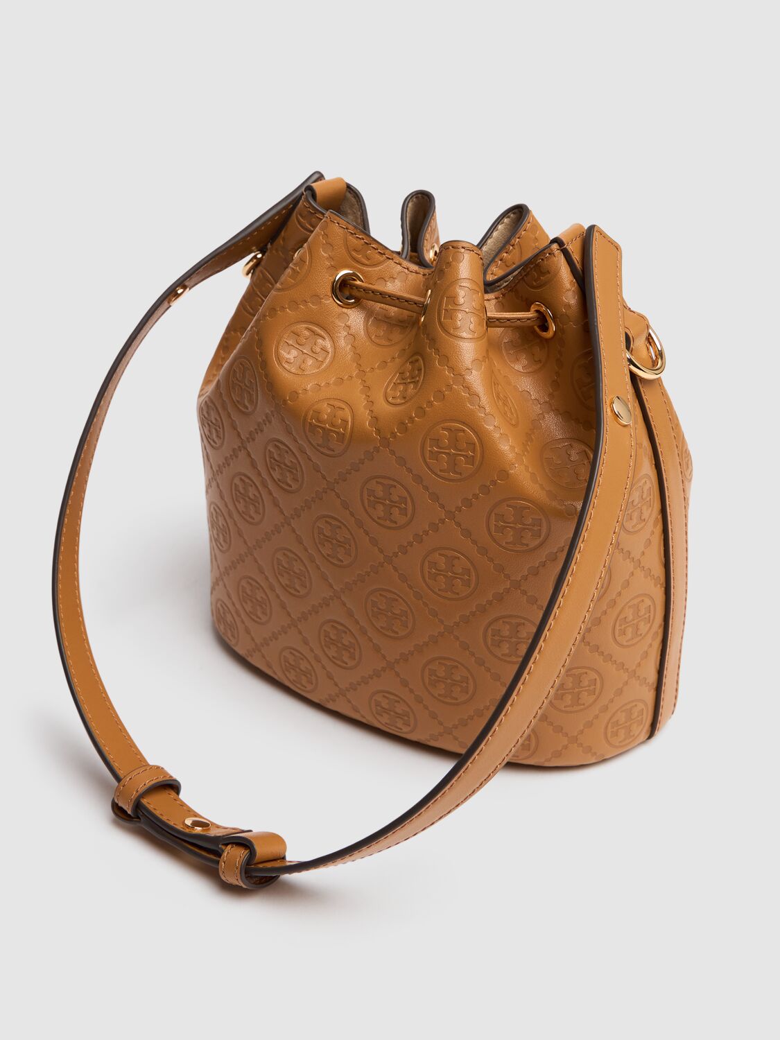 Shop Tory Burch T Monogram Leather Bucket Bag In Tan