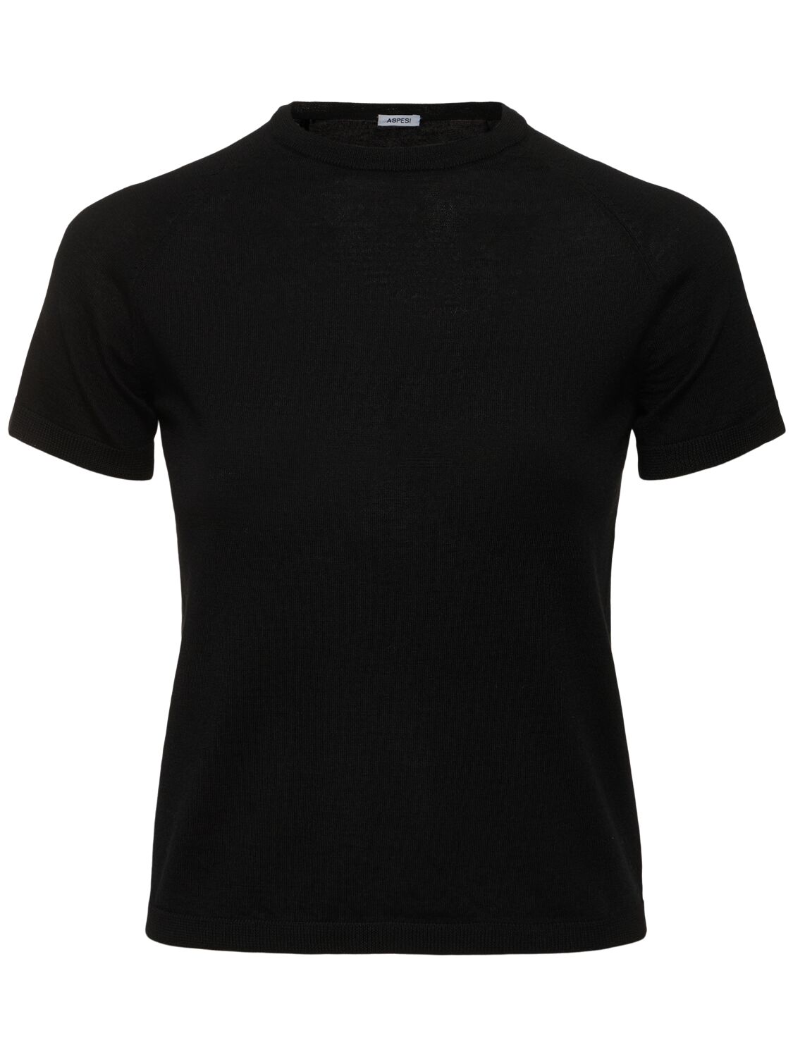 Aspesi Virgin Wool Knit Crewneck T-shirt In Black