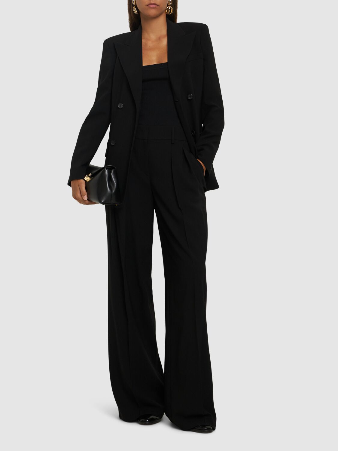 Shop Michael Kors Pleated Wool Serge Slouchy Wide Pants In Black