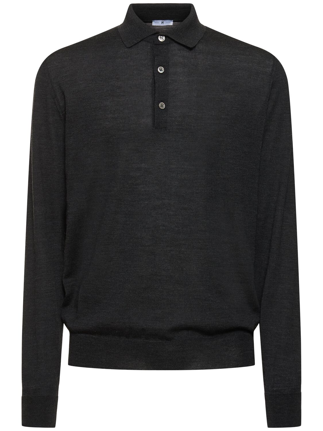 Pt Torino Long Sleeve Wool Polo Jumper In Black