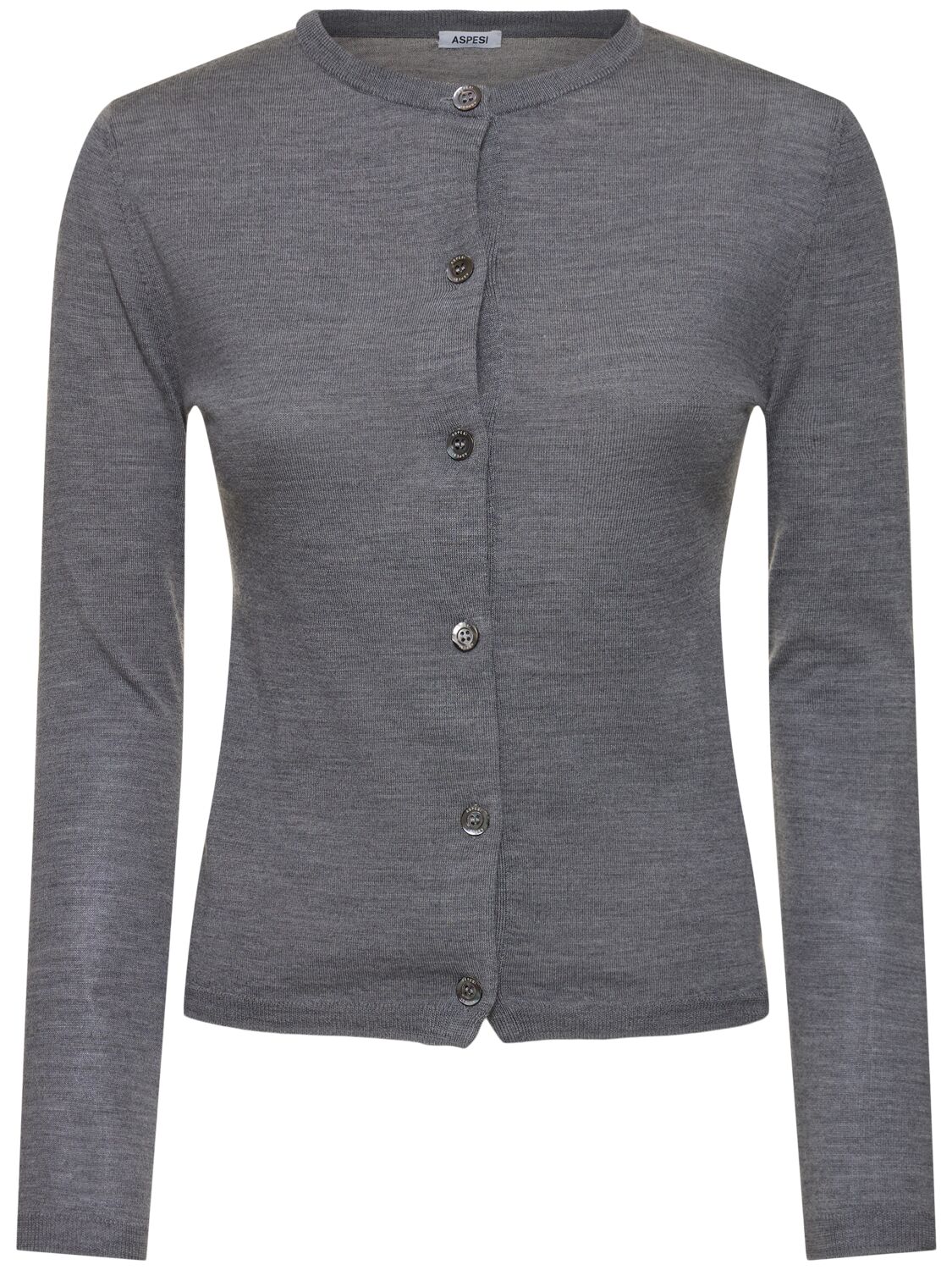 Aspesi Merino Wool Knit Crewneck Cardigan In Grey