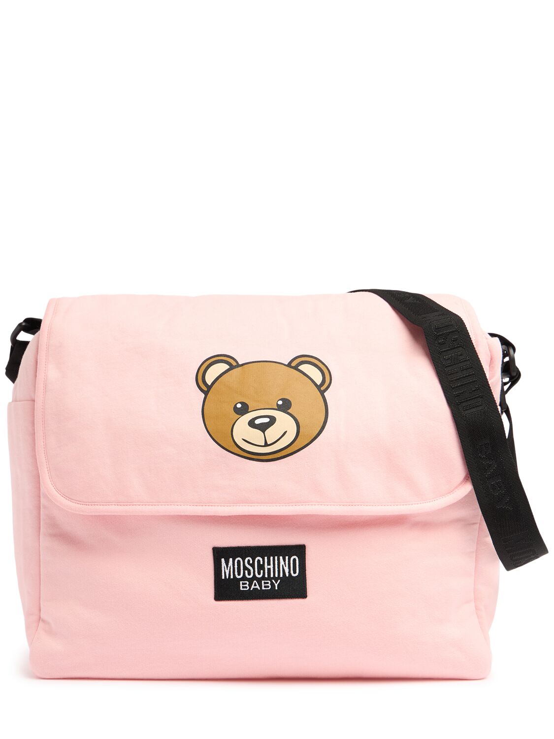 Shop Moschino Printed Cotton Changing Bag W/ Mat In Pink