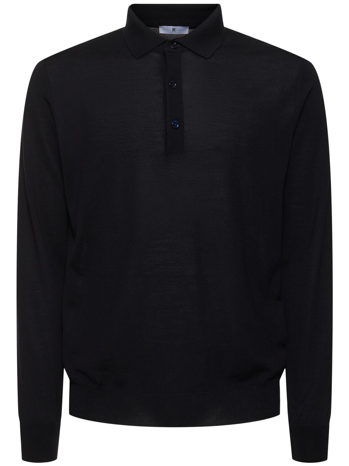 Pt Torino Long Sleeve Wool Polo Jumper In Black