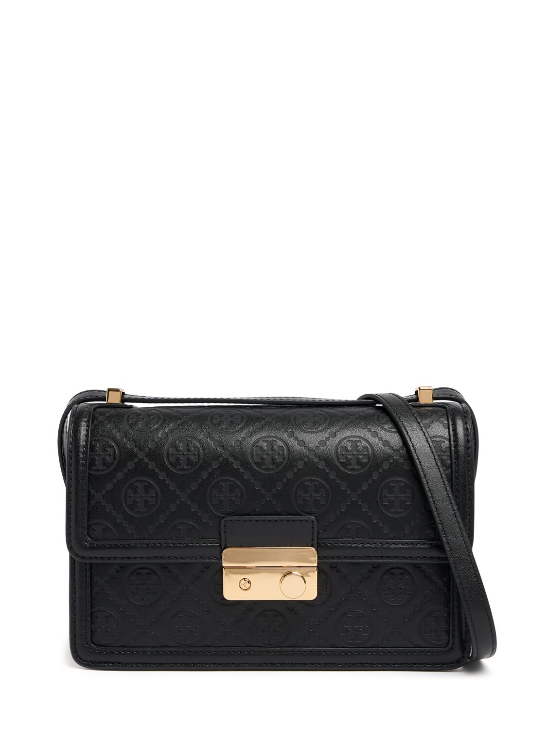 Tory Burch T Monogram Leather Shoulder Bag In Black