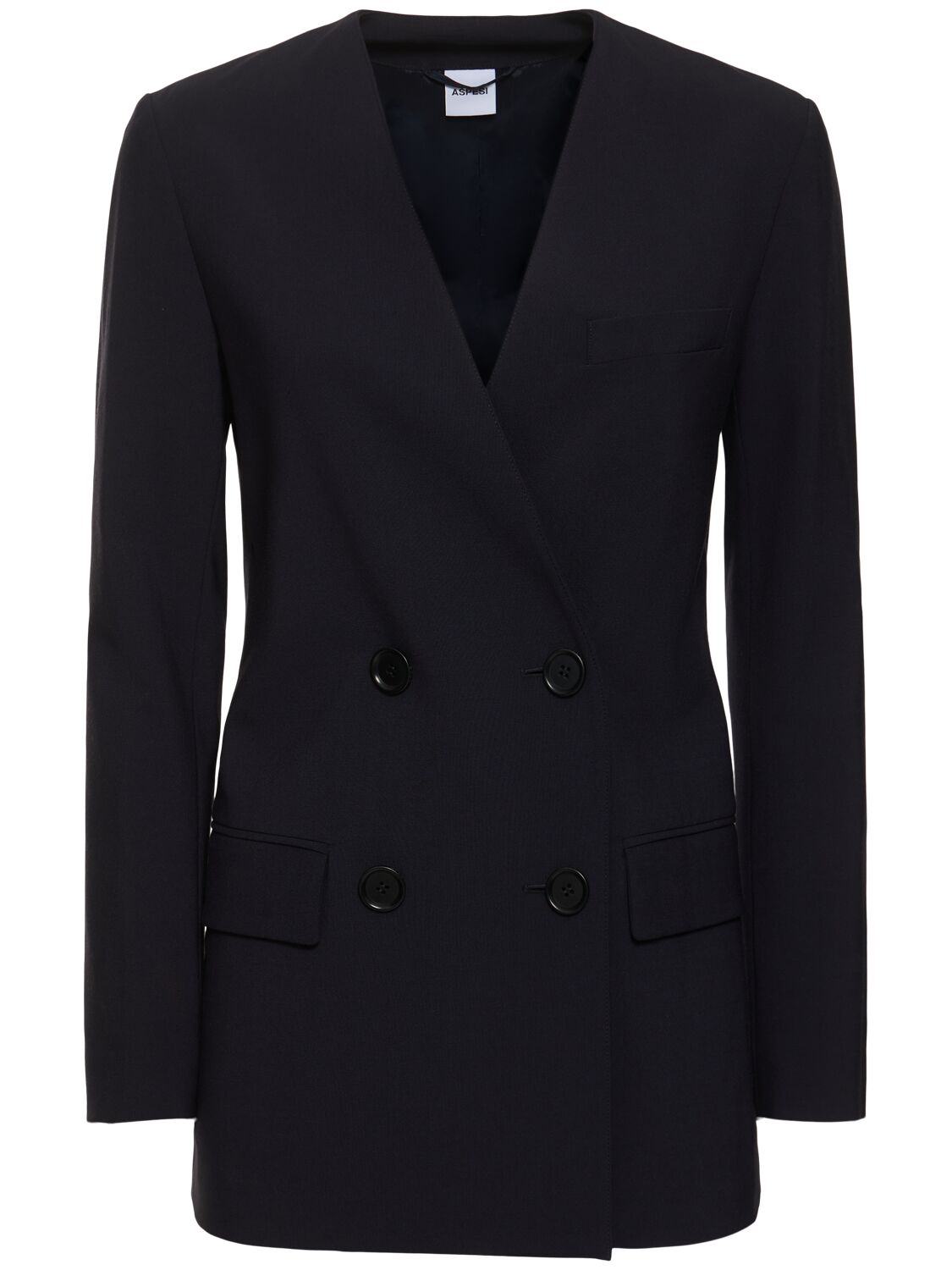 Aspesi Flannel Collarless Blazer In Navy