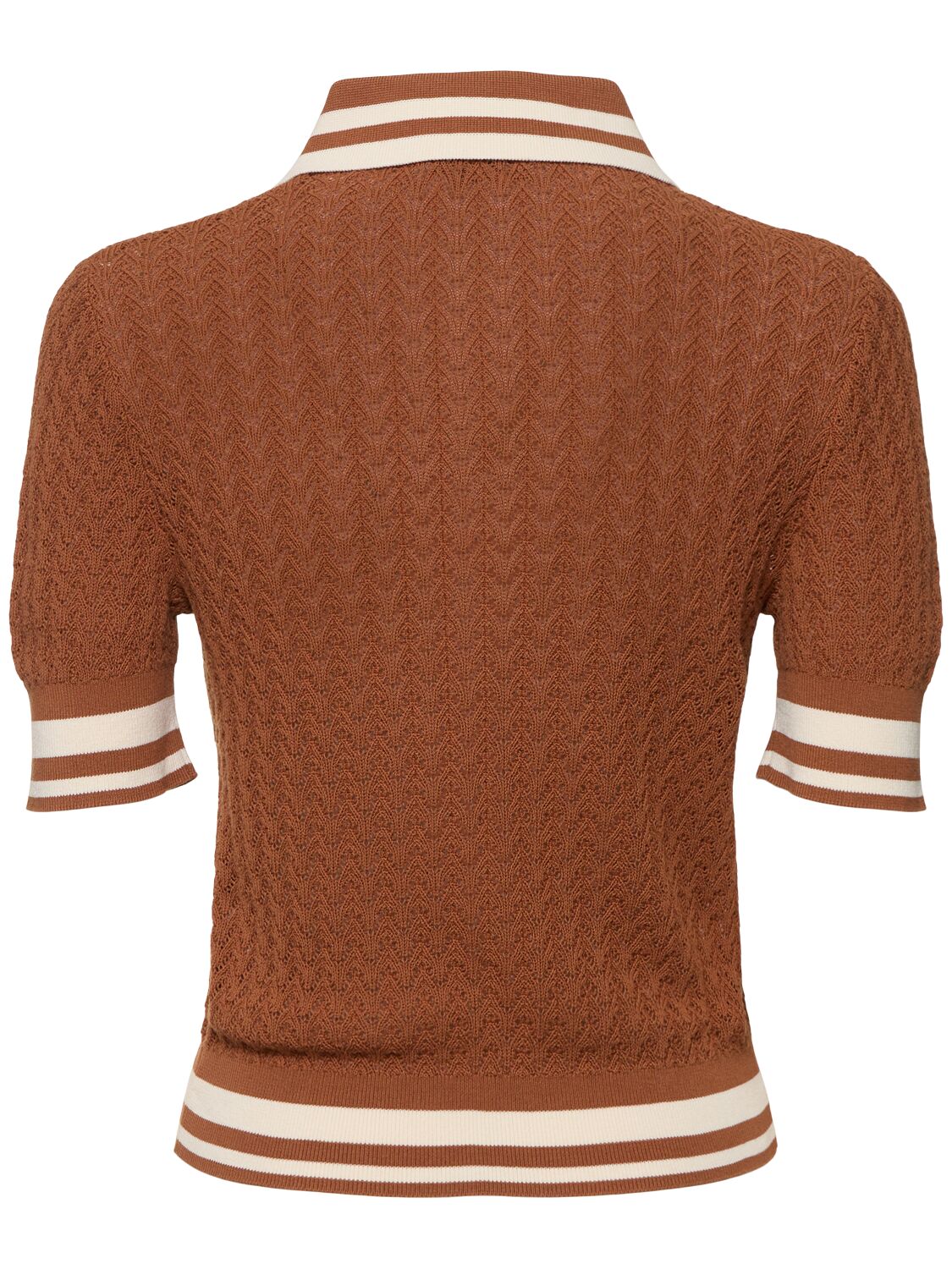 Shop Tory Burch Retro Cotton Pointelle Polo Shirt In Brown