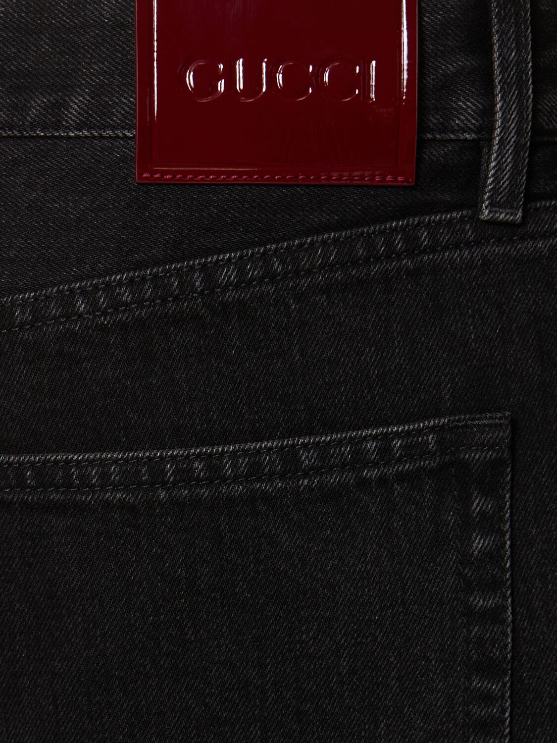 Shop Gucci Denim Straight Jeans W/ Laser Detail In Dark Grey