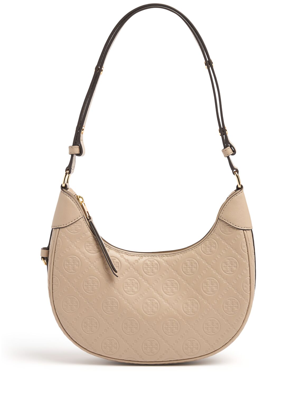 Tory Burch T Monogram Crescent Leather Bag In Neutral