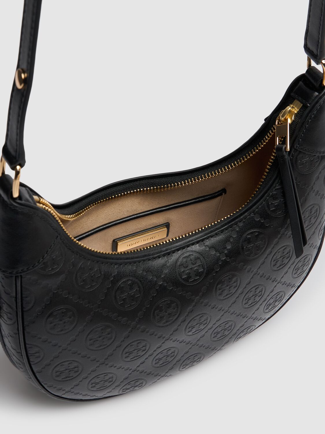 Shop Tory Burch T Monogram Crescent Leather Bag In Black