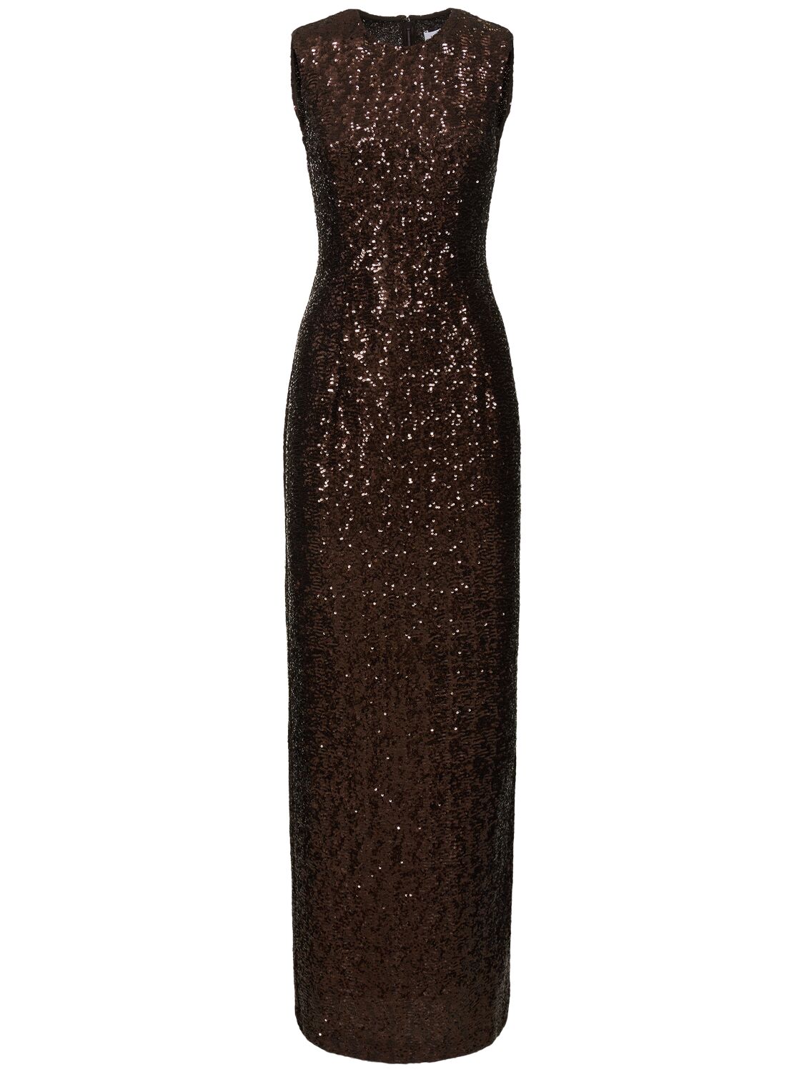 Shop Michael Kors Sleeveless Stretch Tech Sequined Gown In Brown