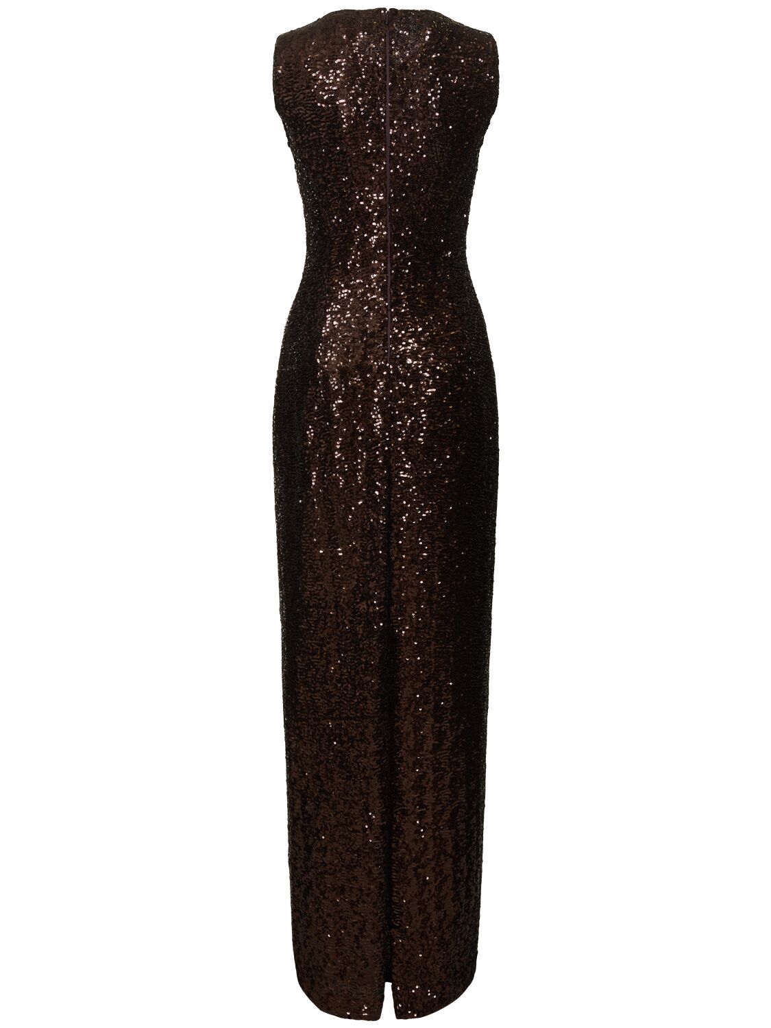 Shop Michael Kors Sleeveless Stretch Tech Sequined Gown In Brown