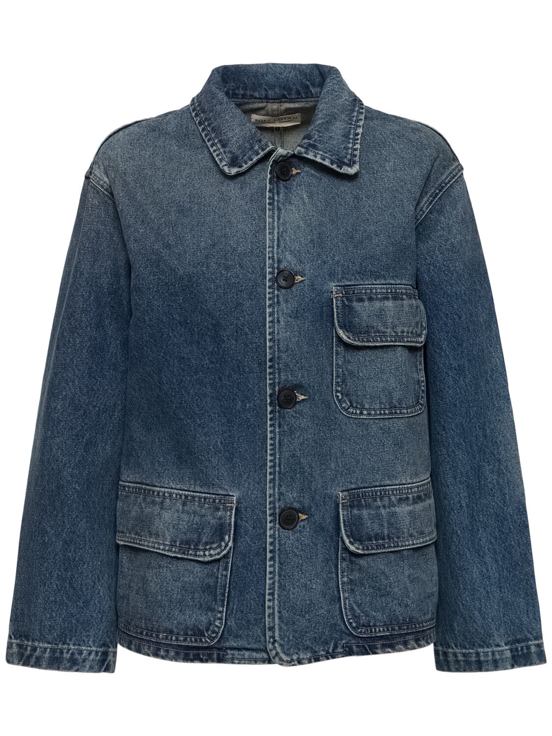 Shop Nili Lotan Cowan Cotton Denim Jacket In Blue