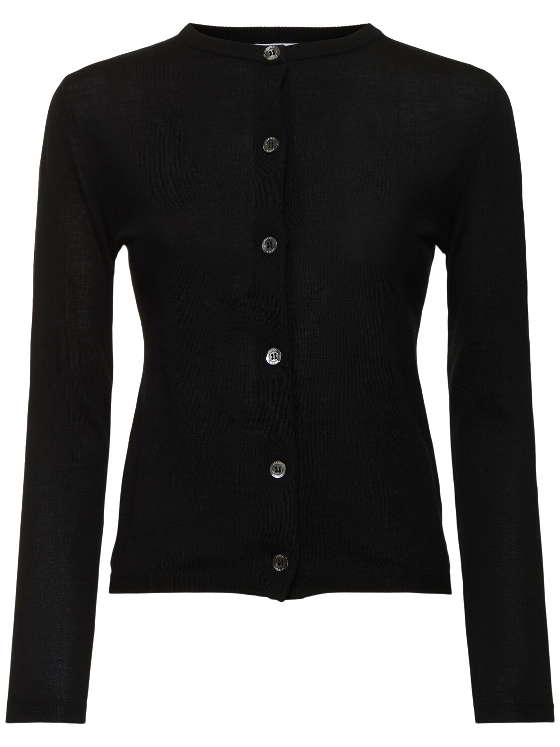 Aspesi Merino Wool Knit Crewneck Cardigan In Black