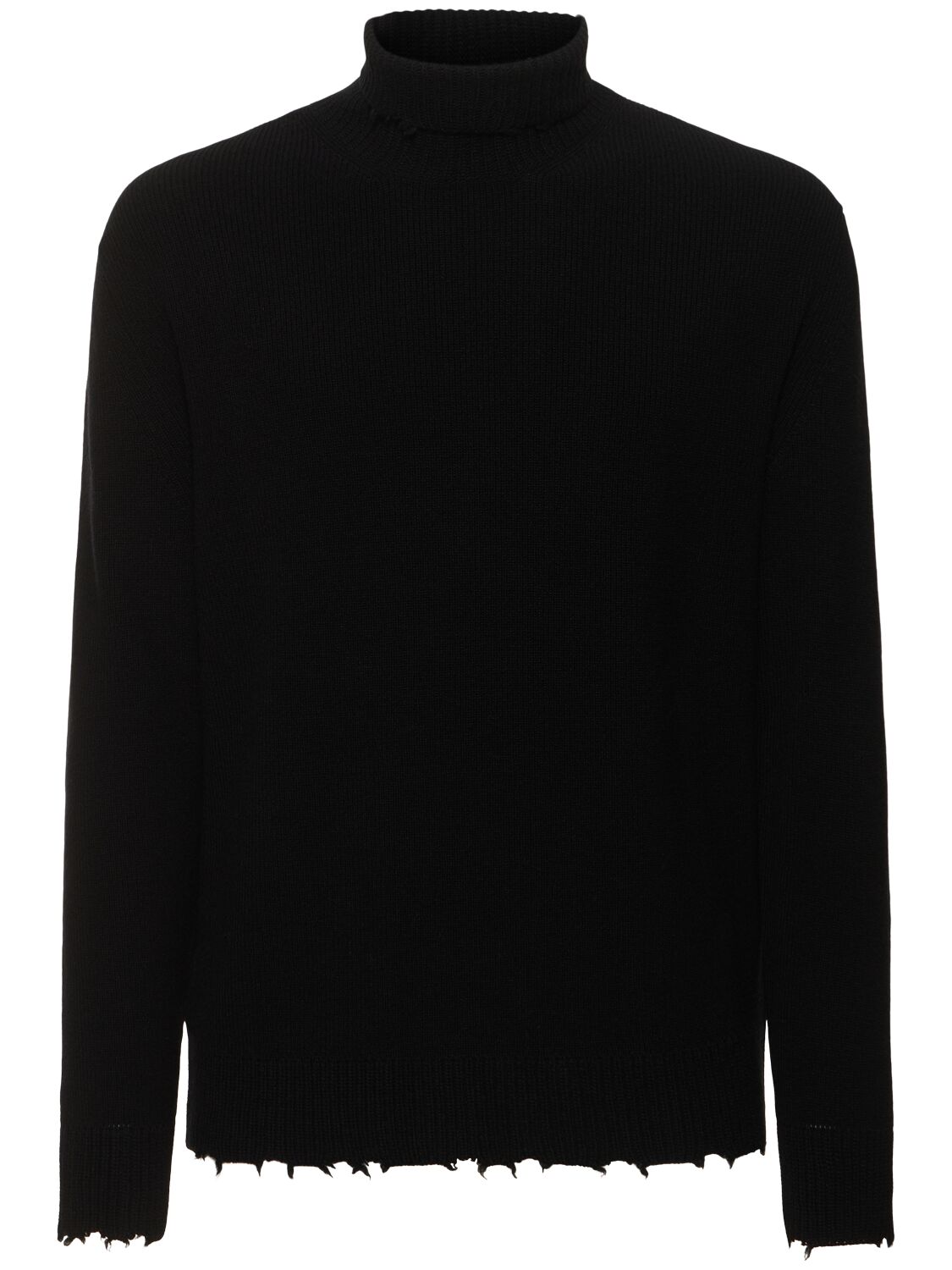 Laneus Distressed Wool Turtleneck Sweater In Black