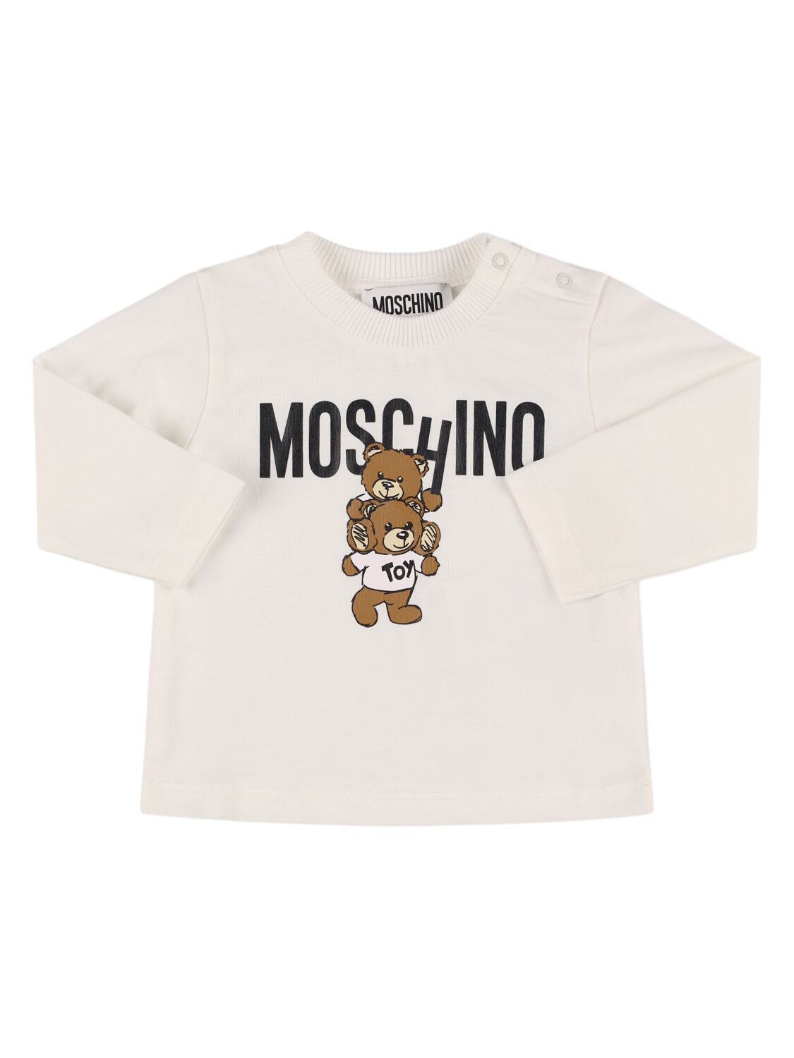 Moschino Printed Cotton Jersey Longsleeve T-shirt In White