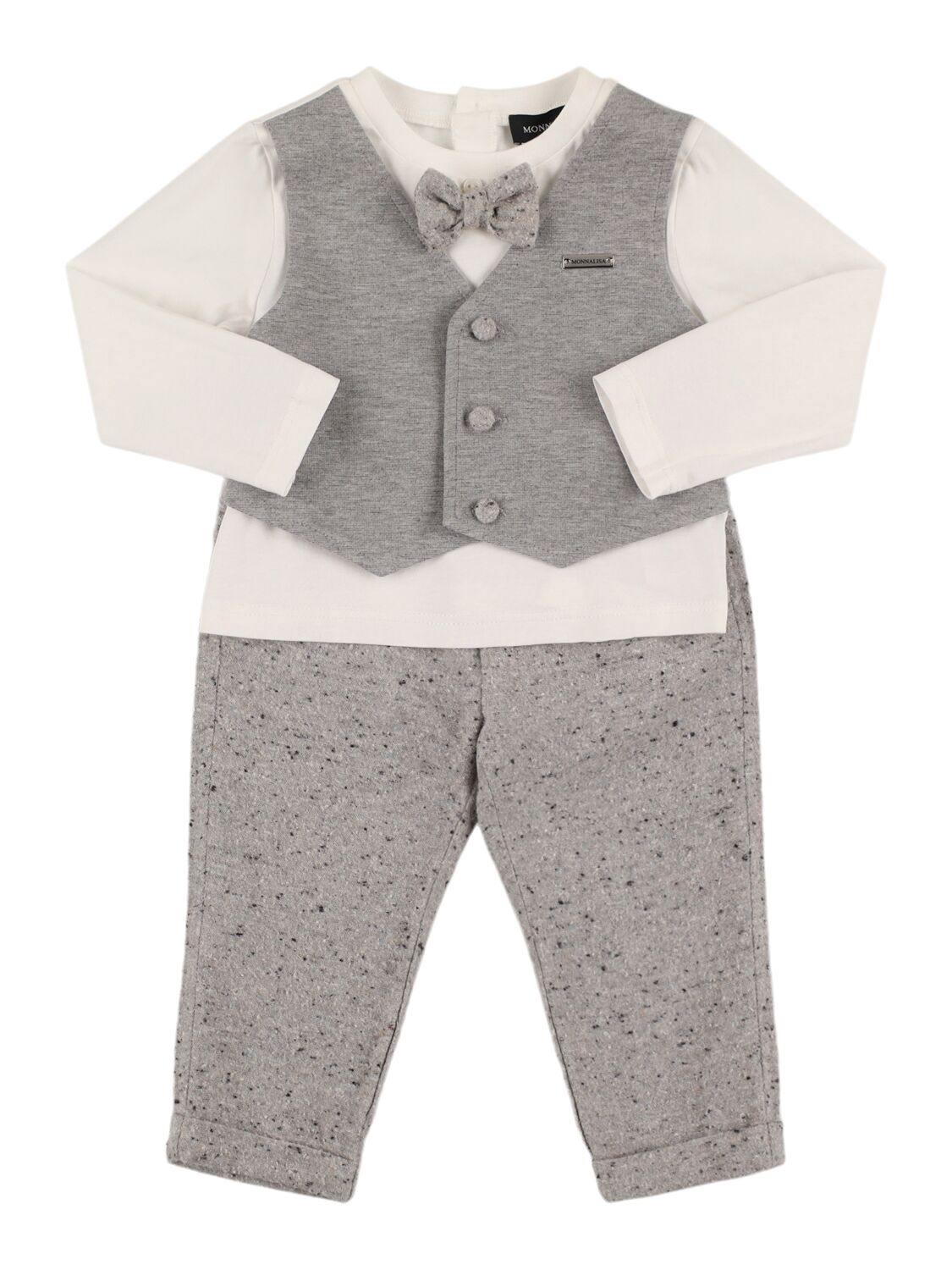 Monnalisa Cotton Jersey Shirt & Pants In Grey/white