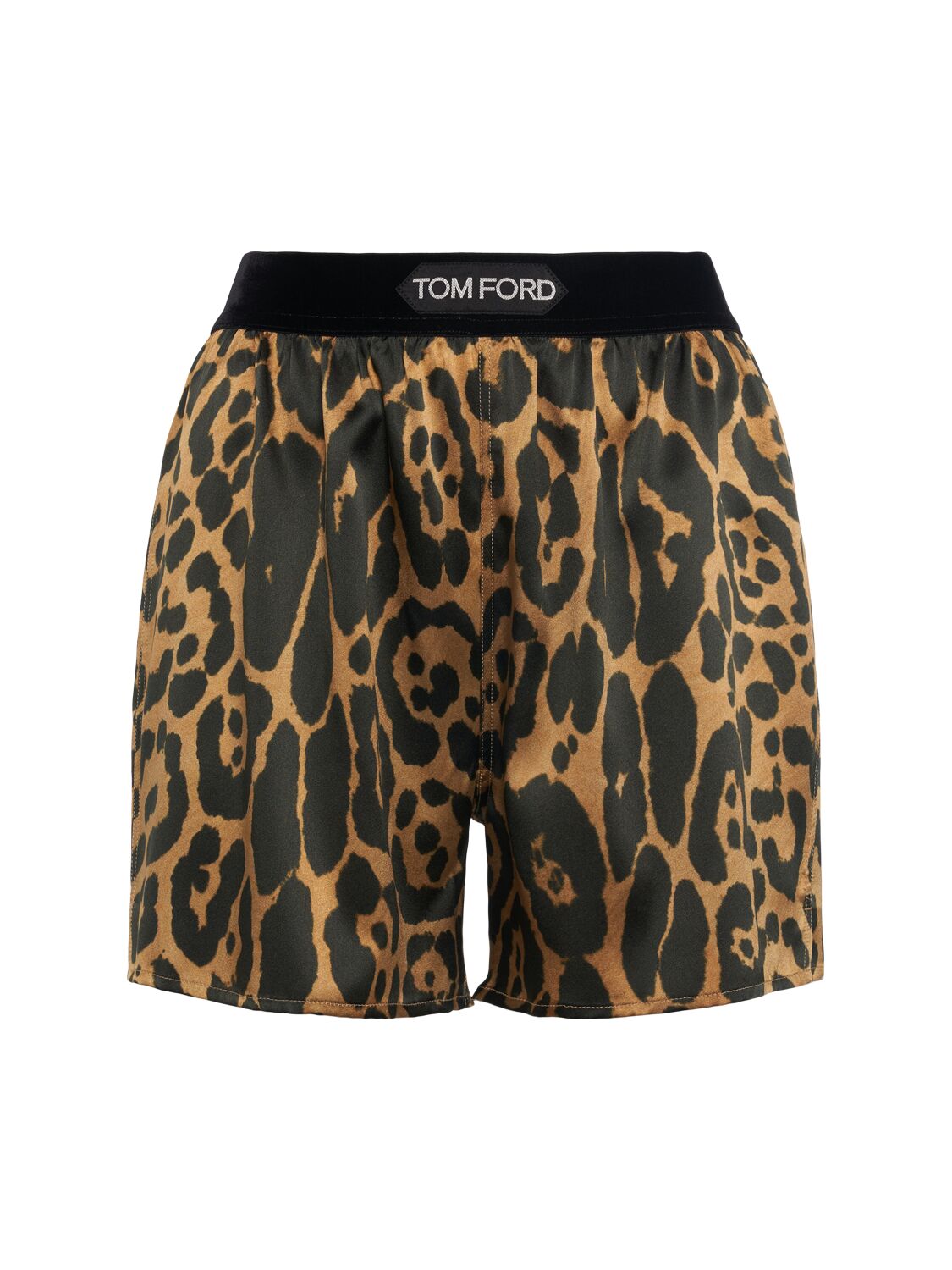 Leopard Print Stretch Silk Satin Shorts