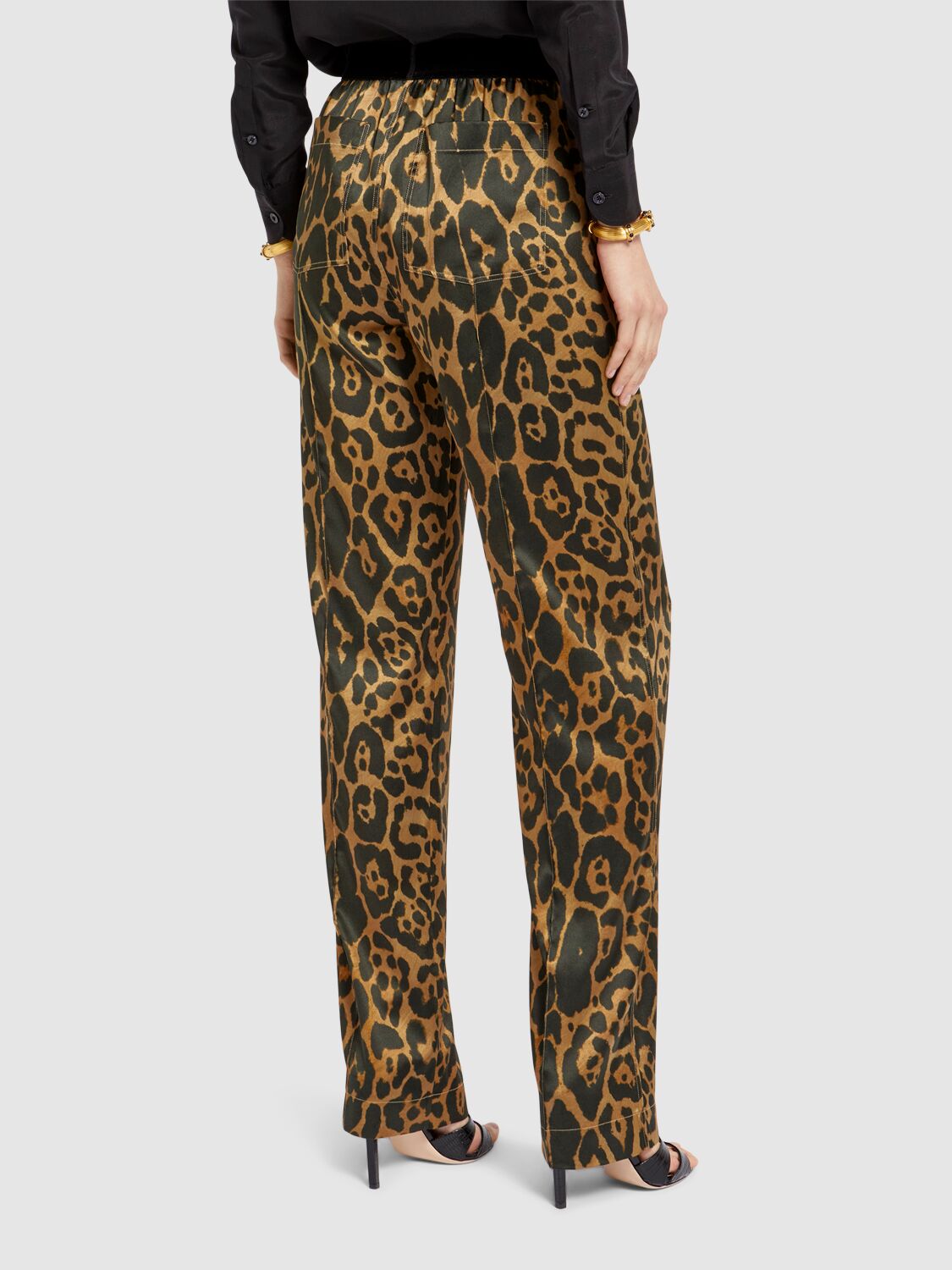 Tom Ford Camel Silk Blend Leopard Print Trousers In Camel/black