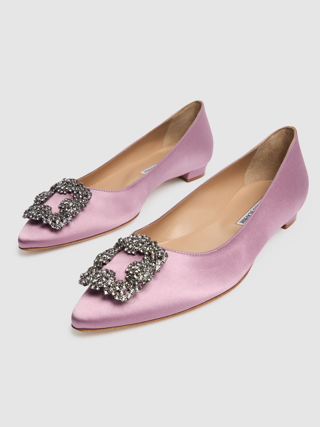 Shop Manolo Blahnik 10mm Hangisi Satin Ballerina Flats In Plum