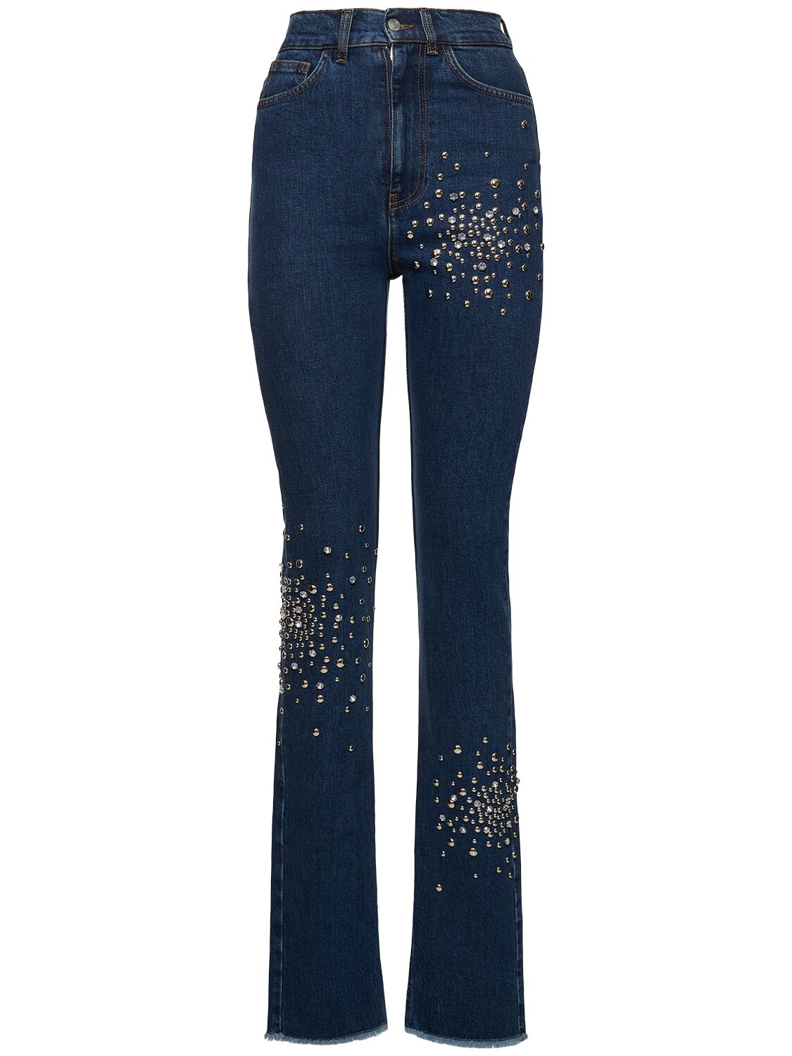 Des Phemmes Embellished High Rise Straight Jeans In Blue