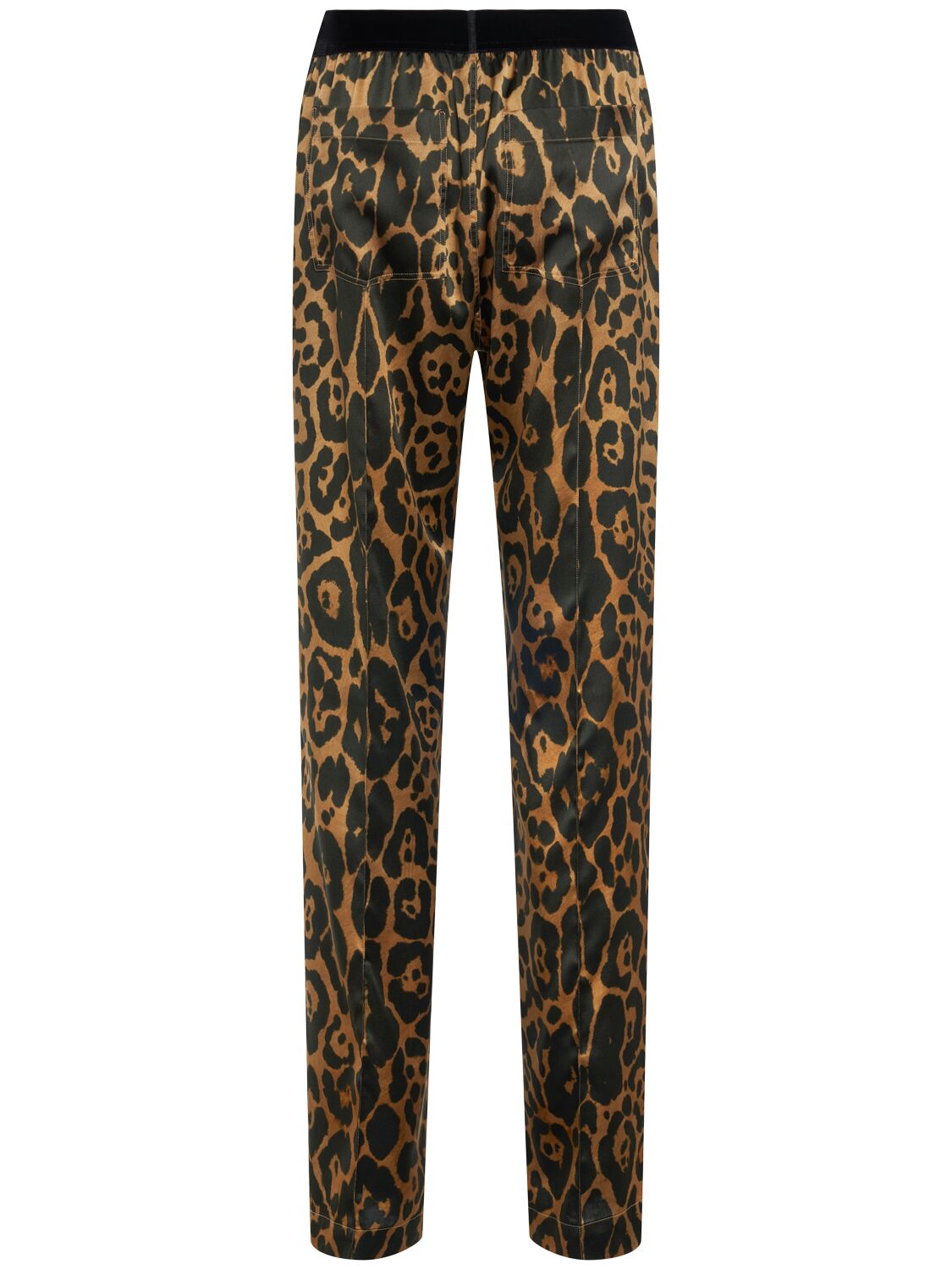 Tom Ford Camel Silk Blend Leopard Print Trousers In Camel/black