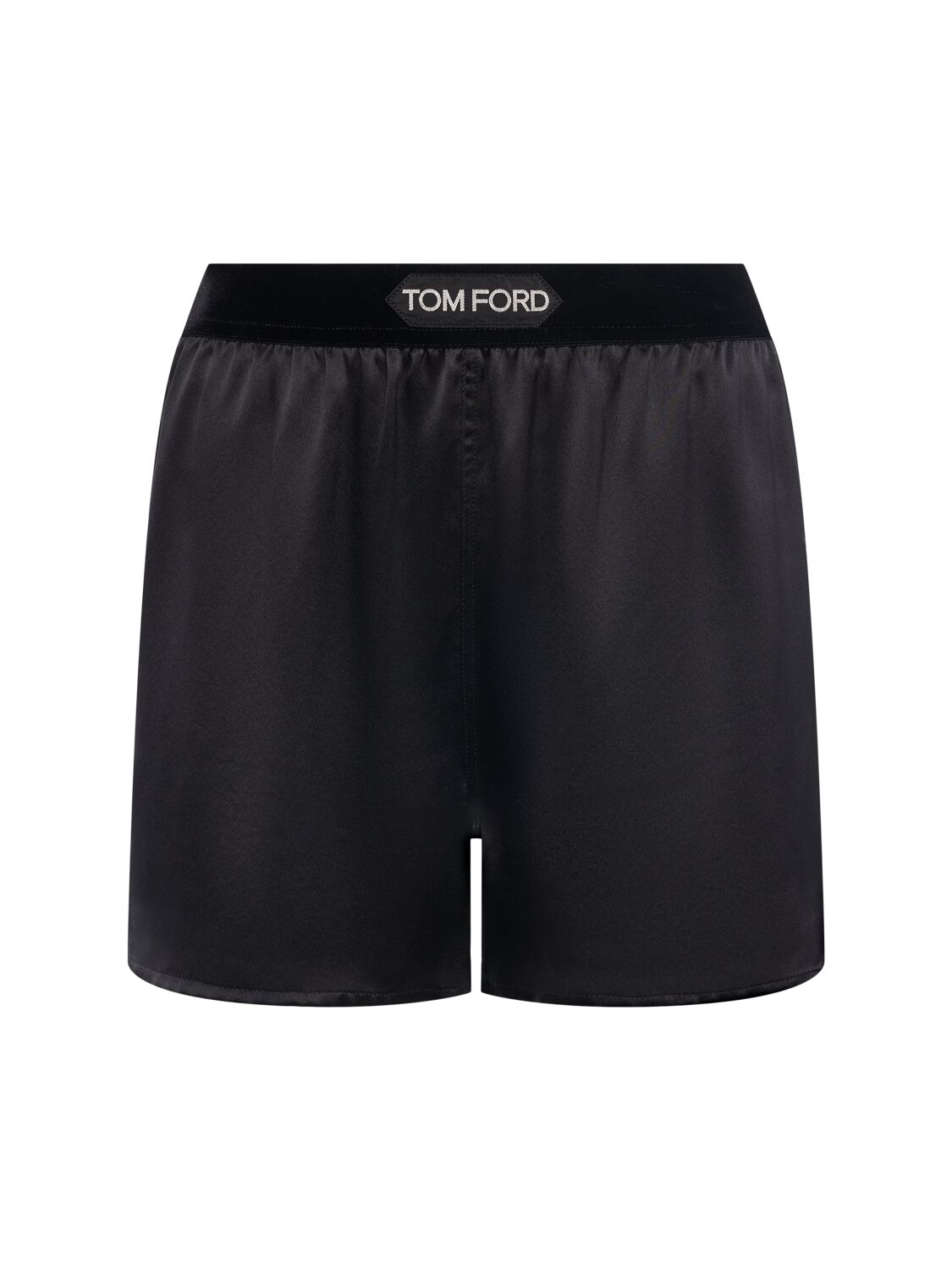 Shop Tom Ford Logo Silk Satin Mini Shorts In Black/white