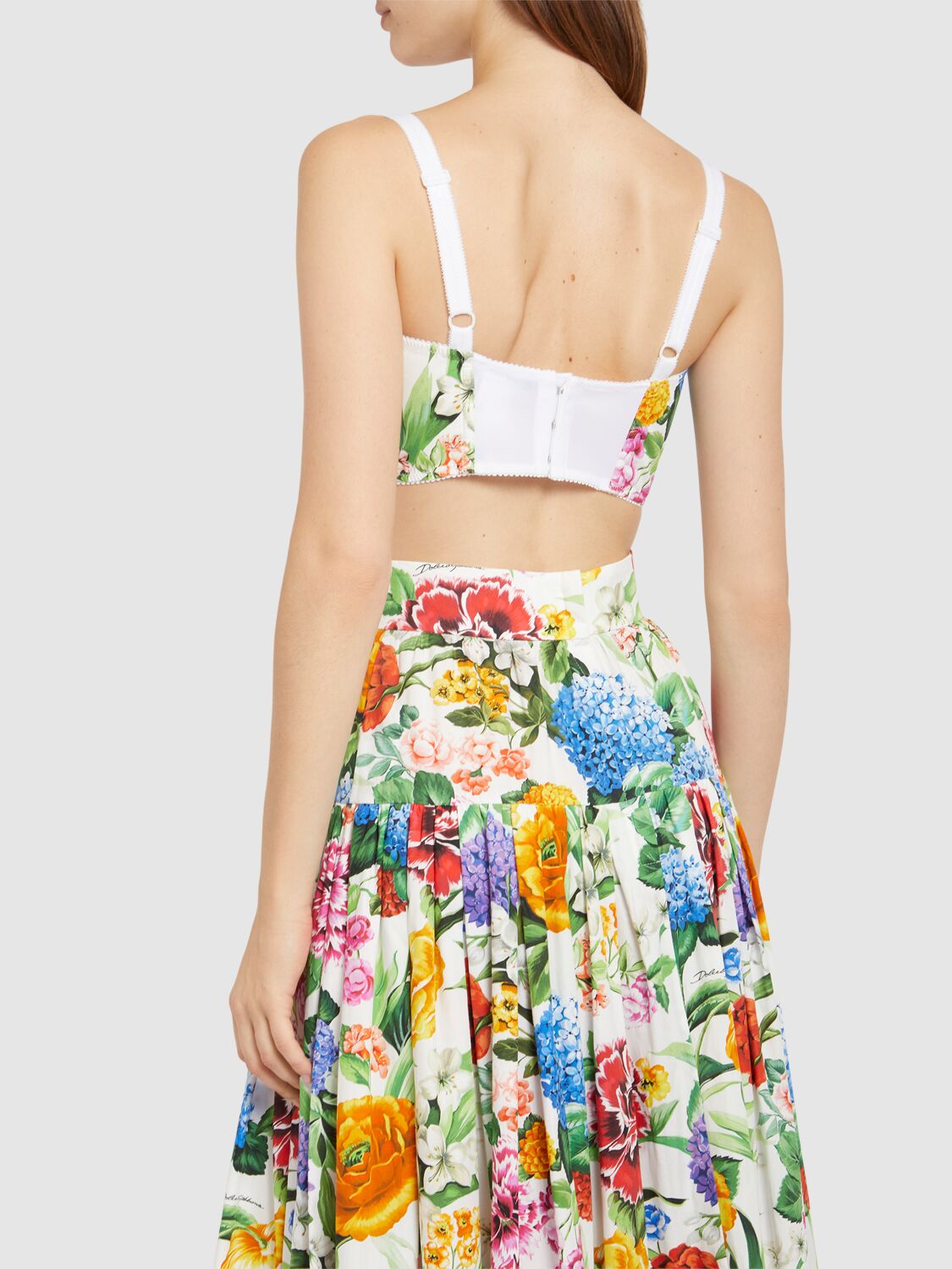 Dolce & Gabbana Corset Bralette Top With Print In White/multi