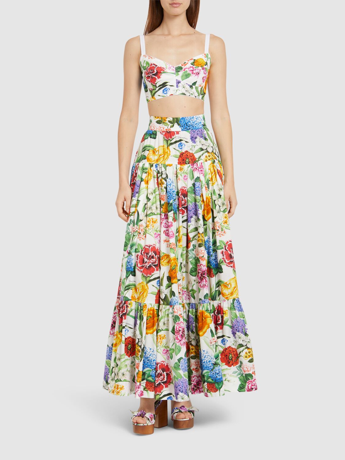 Dolce & Gabbana Corset Bralette Top With Print In White/multi