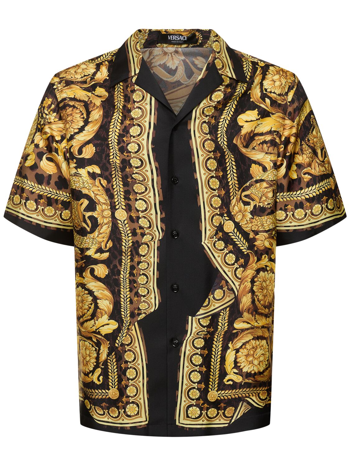 Shop Versace Printed Silk Twill Shirt In Chestnut