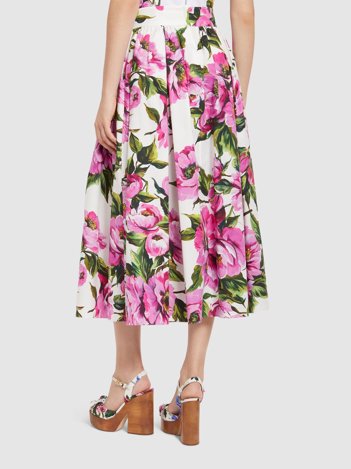 Dolce & Gabbana Womens Peonie Fuxia F.bco Floral-print Cotton Midi Skirt In Fuchsia/multi