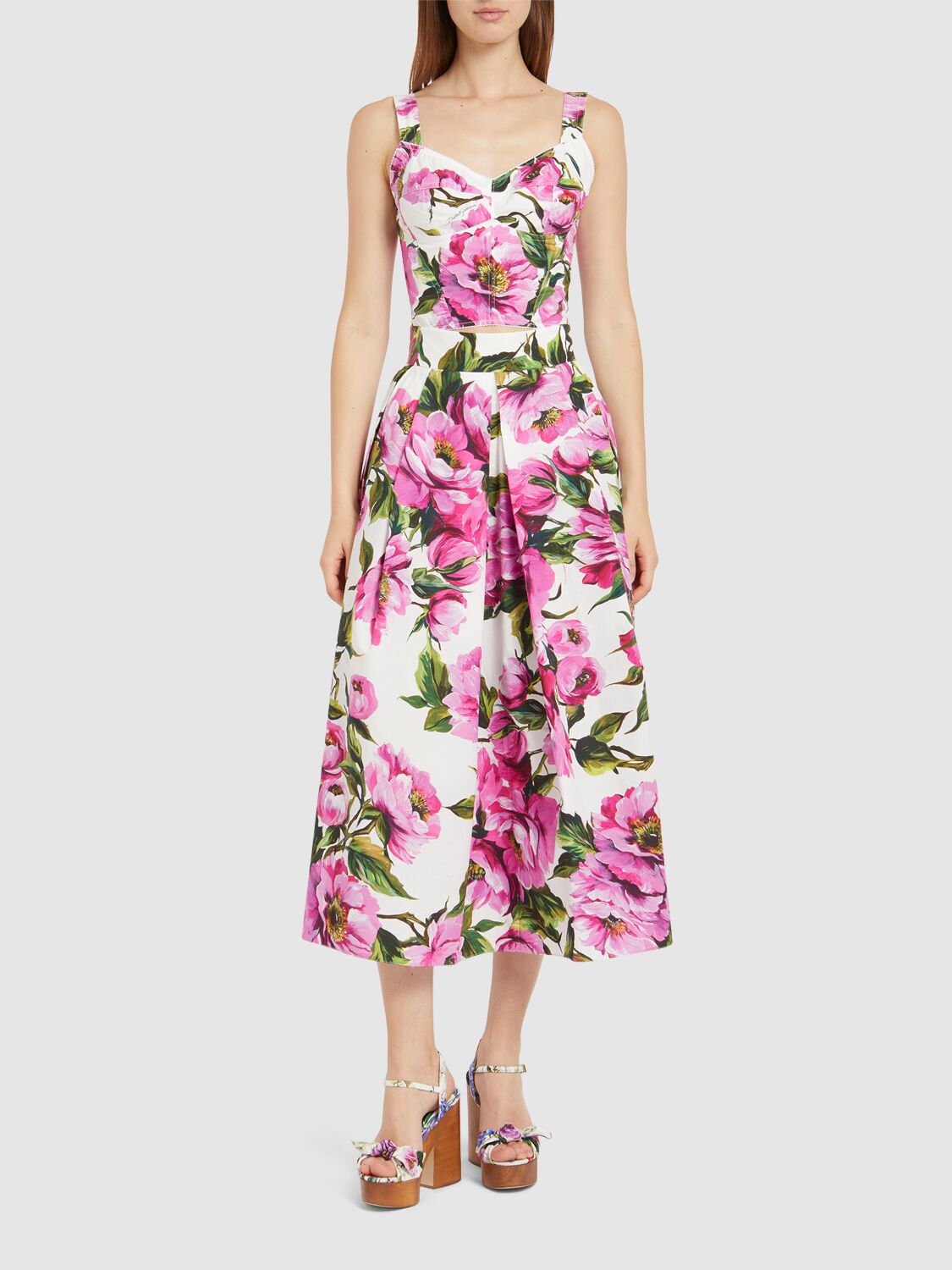 Dolce & Gabbana Womens Peonie Fuxia F.bco Floral-print Cotton Midi Skirt In Fuchsia/multi