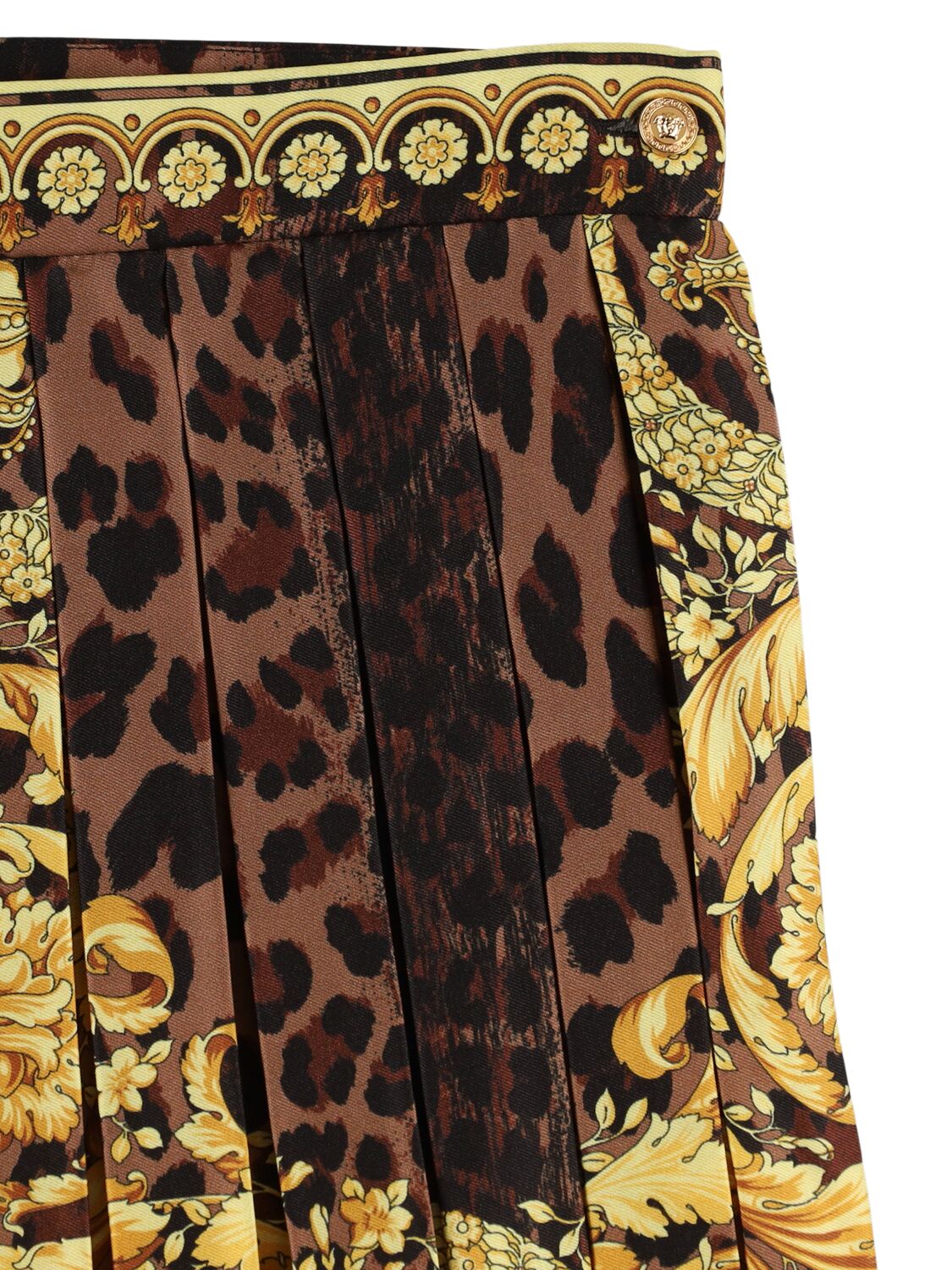 Shop Versace Barocco Print Pleated Poly Twill Skirt In Multicolor