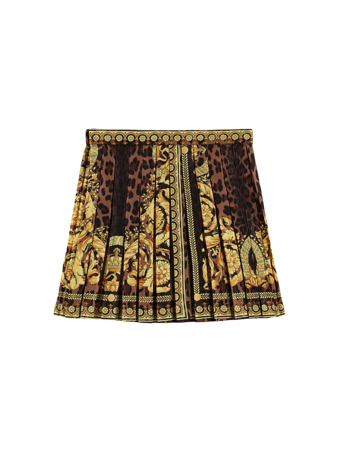 Shop Versace Barocco Print Pleated Poly Twill Skirt In Multicolor