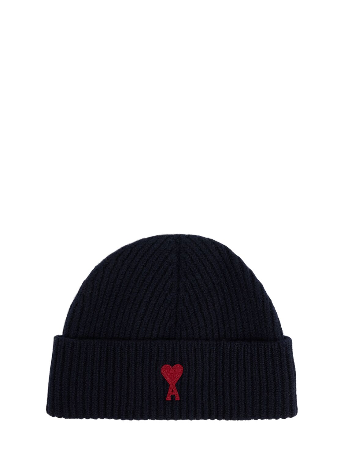 Ami Alexandre Mattiussi Ami Paris Ami De Coeur Wool Beanie In Navy/red