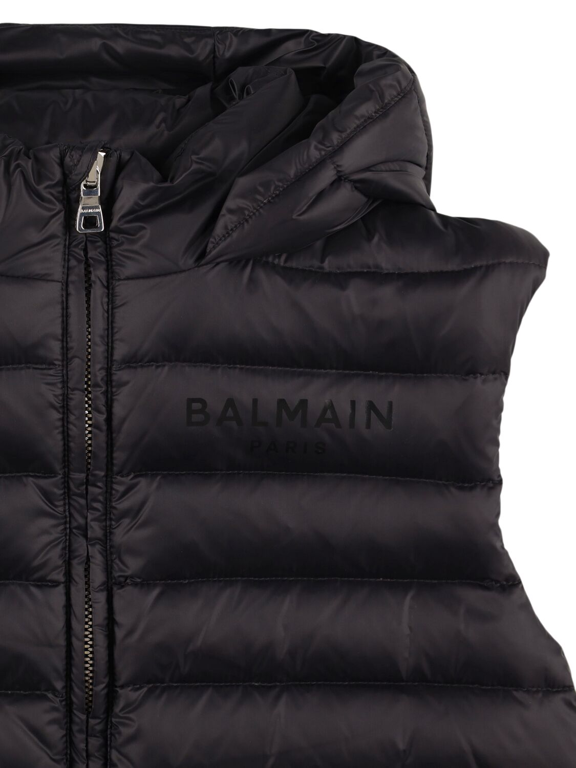 Shop Balmain Hooded Poly Down Jacket In Black