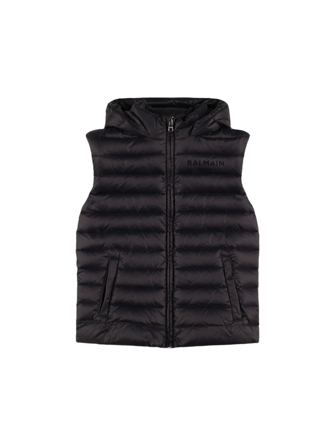 Shop Balmain Hooded Poly Down Jacket In Black